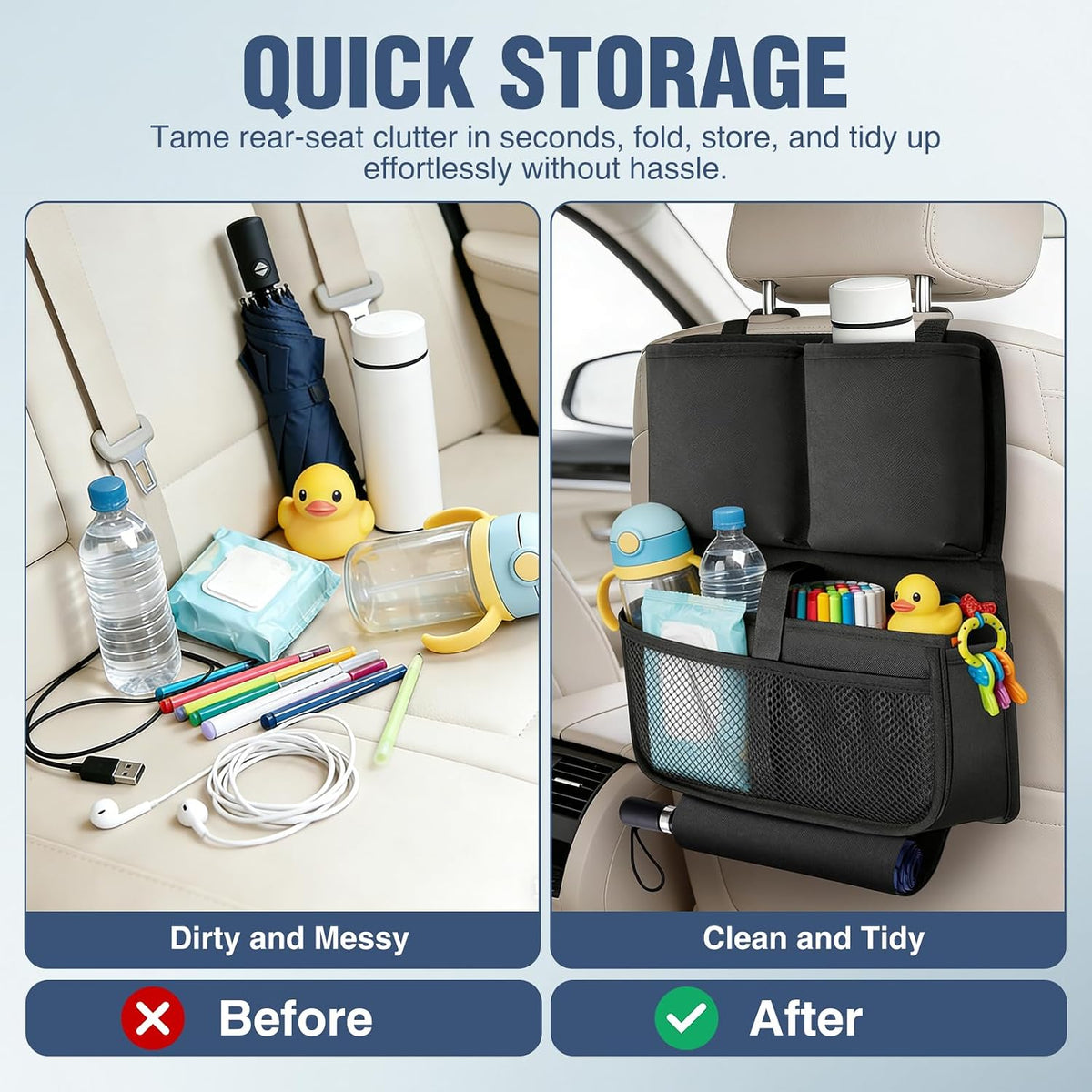 Nilight Car Seat Back Organizer 2PCS Black Oxford Fabric Universal