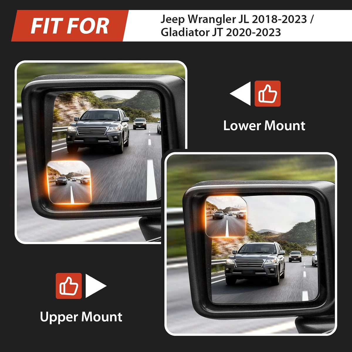 Blind Spot Mirrors for Jeep Wrangler JL/JLU & Gladiator JT, 2PCS