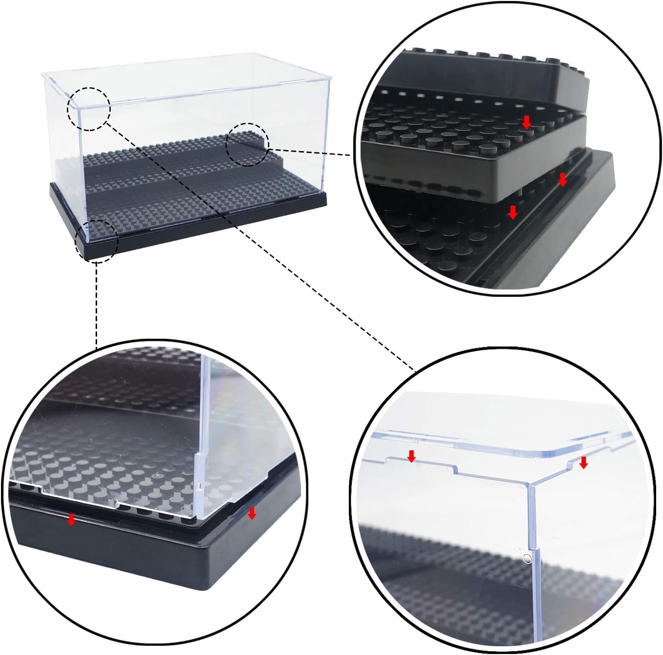Minifigure Display Case for LEGO, 3-Tier Acrylic Dustproof, Black | Acrylic, Dustproof, 3 Removable Tiered Steps, Holds 35 Minifigures, Stackable, Desk Display, Gift for Collectors, Black
