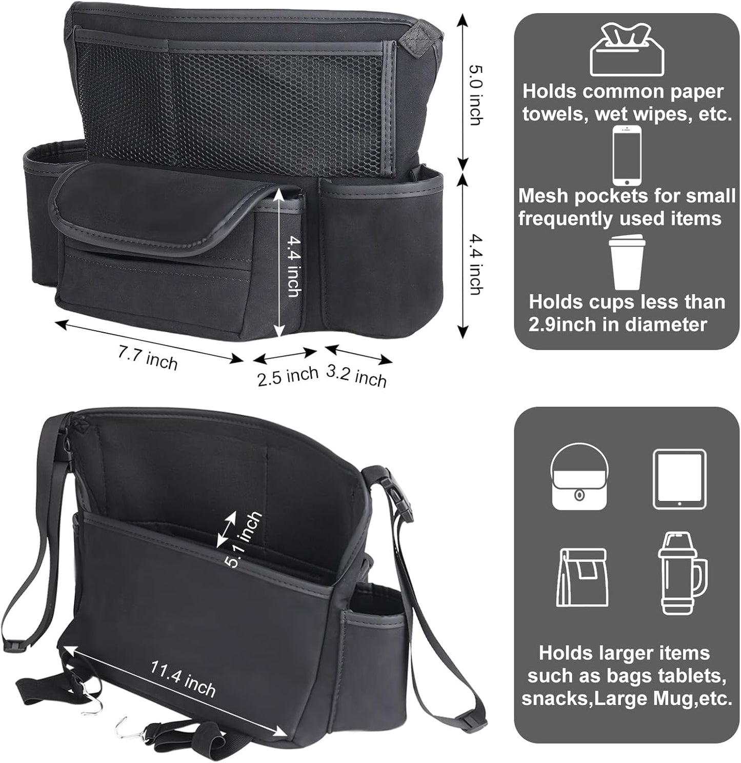 Car Handbag Holder Between Seats Suede Large Capacity Car Purse Holder Automotive Consoles, Fits Between Front Seats, Holds Wallet, Phone & Essentials (Black)