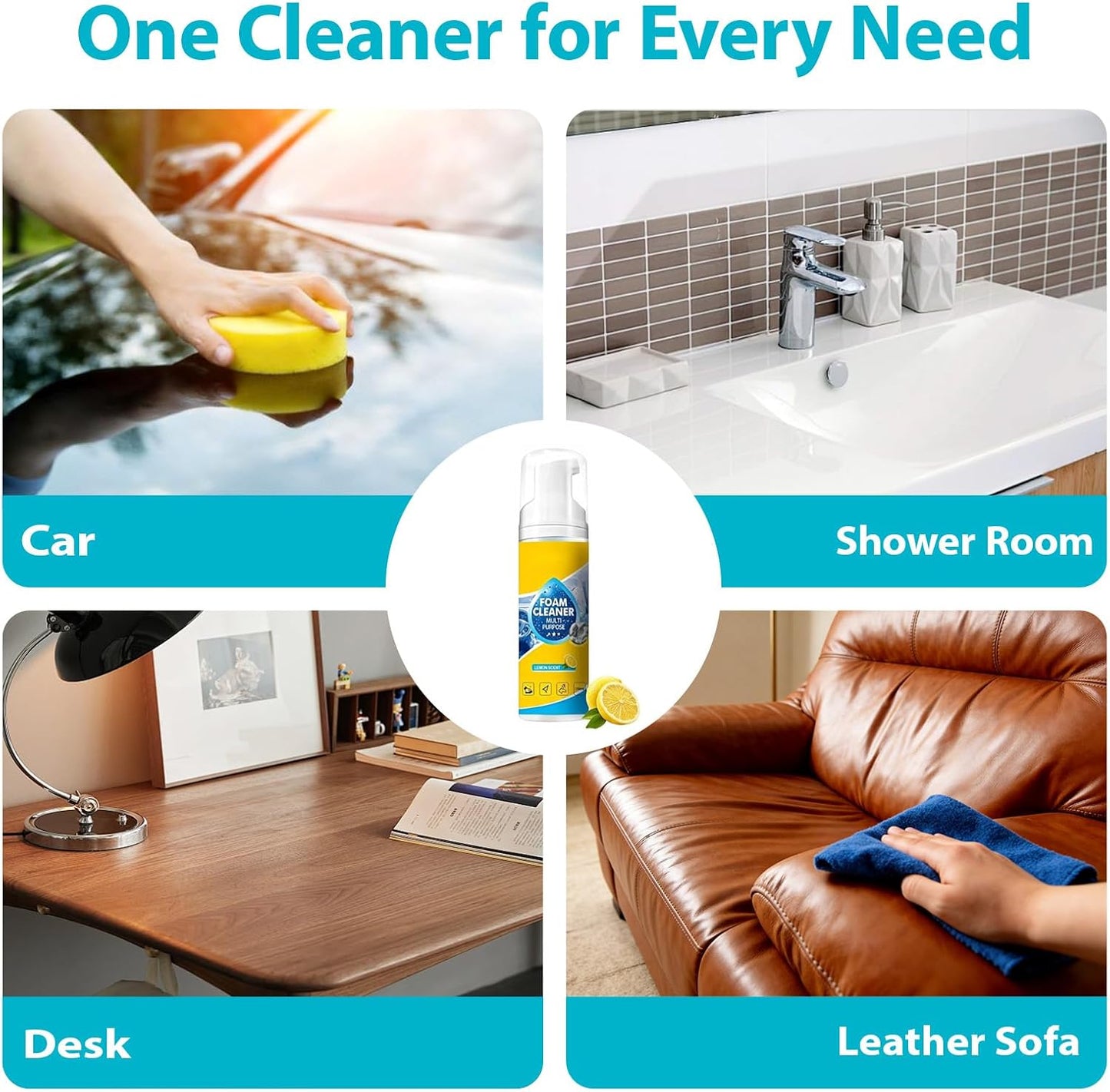 4-in-1 Multi-Enzyme Foam Cleaner,3PCS New Foam No-Rinse Cleaner,All Purpose Cleaning Foam for Car Interior, Home Kitchen, Bathroom,Multi-Surface Stain Remover with Cleaning Sponge & Towel (3PC)
