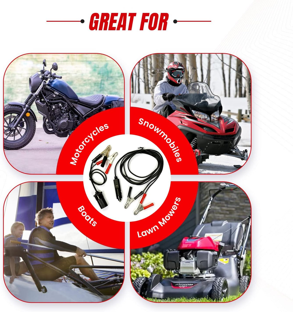 Upstart Jumper Cables for Motorcycle Dirt Bike ATV RV Lawnmower Battery, Charge or Jump Car-to-bike or bike-to-bike, Fuse Protected Battery Jumper Cables for 12V Batteries, Heavy Duty & Portable