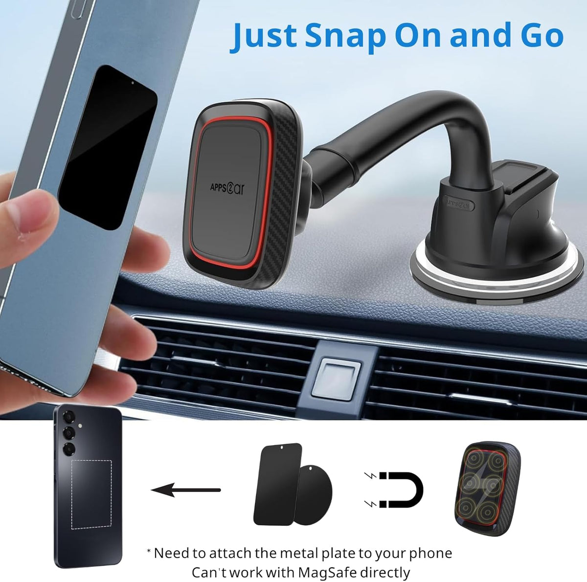 APPS2Car Magnetic Car Phone Holder Mount with Flexible Gooseneck Arm