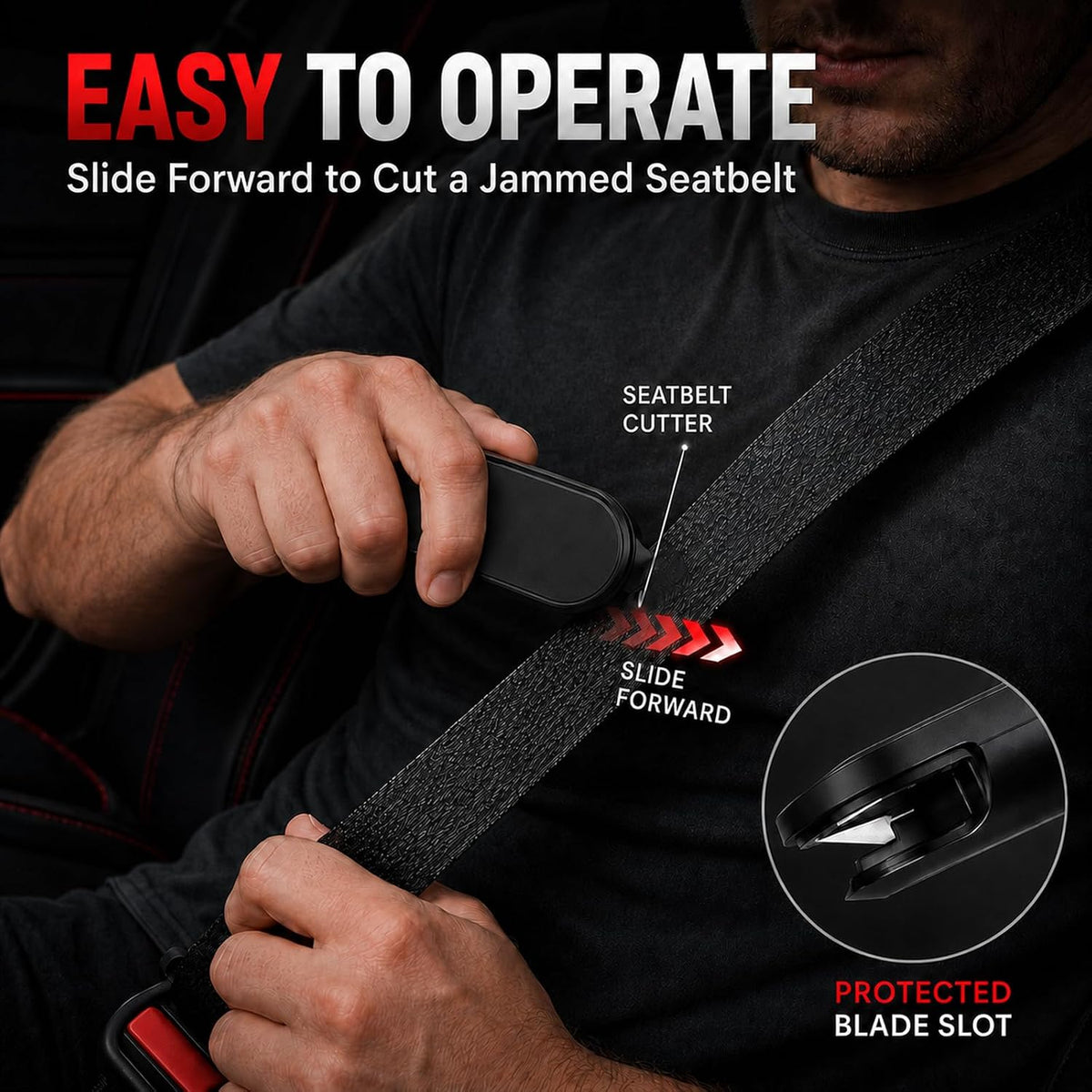bojji Terrastrike Car Escape Tool, Terrastrike Tool, Car Window Breaker, Window Breaker Seatbelt Cutter, Emergency Safety Device，Black：2 pcs