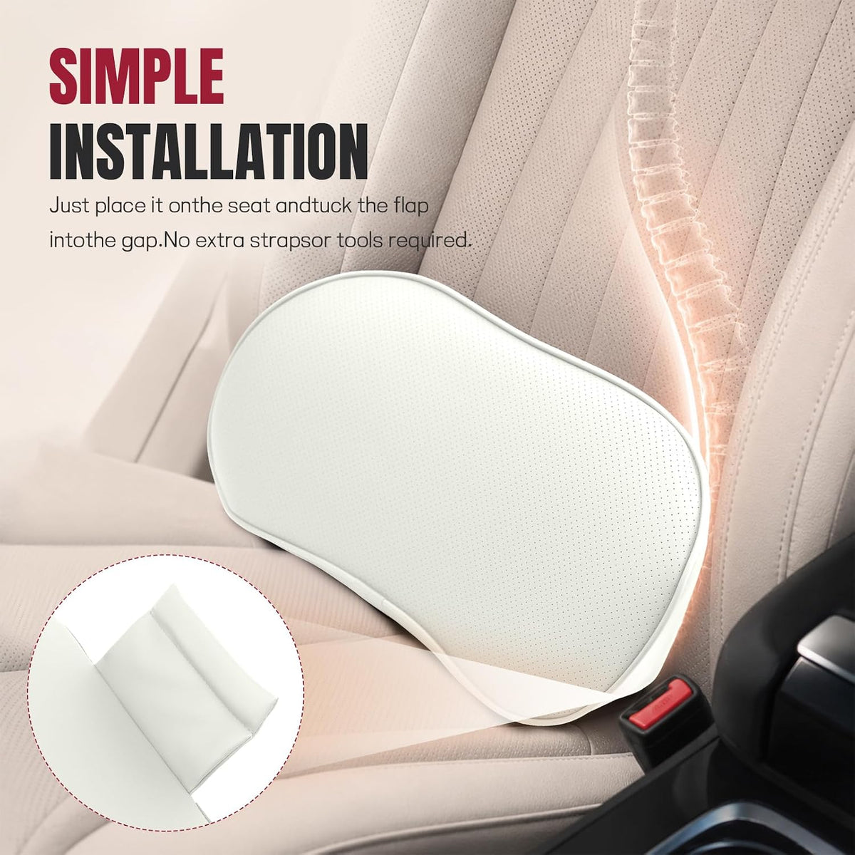 Mikako Car Lumbar Support Pillow, Ergonomic Memory Foam Vehicle Driver Seat Lower Back Support Cushion for Pain Relief, Comfortable Lumbar Pillow Cushion for Driving, Car Accessories (White)