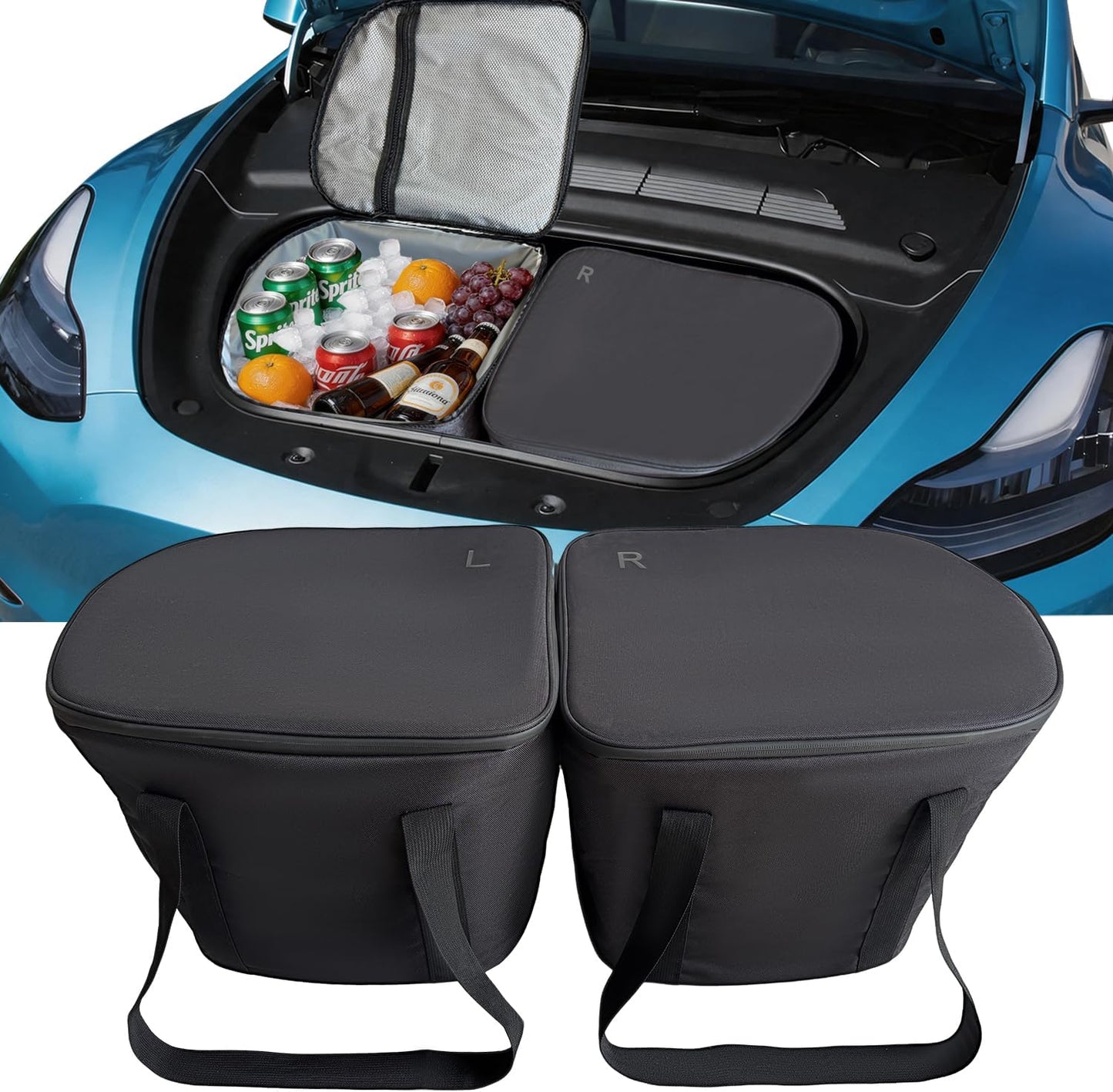 Frunk Cooler Organizer for Tesla Model Y 2020-2026, Insulated Waterproof Front Trunk Storage Bag with Hidden Pocket, 2-Pack Black