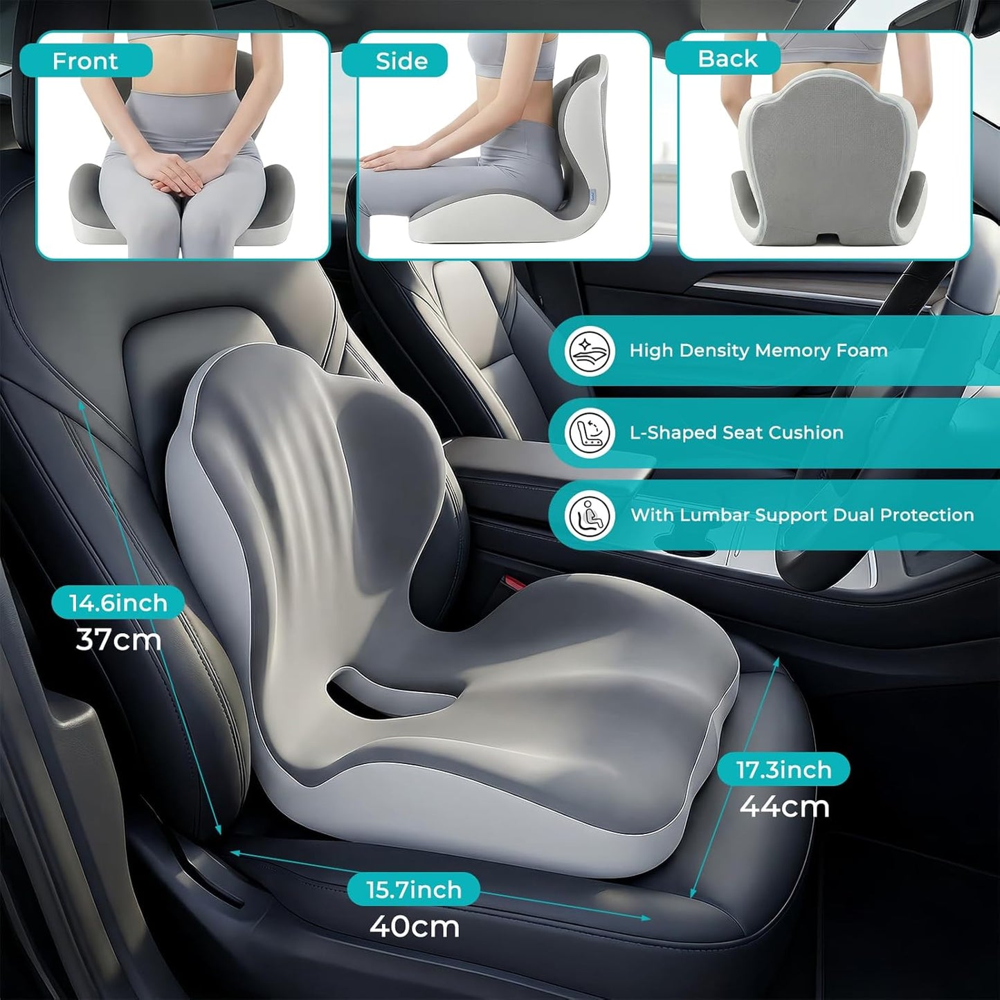 Seat Cushion with Lumbar Support Pillow for Truck Driver, Memory Foam Chair Cushion for Tailbone Pressure Relief & Long Driving, L-Shaped Ergonomic Non-Slip Seat Cushions for Car,Truck,Desk,Chairs