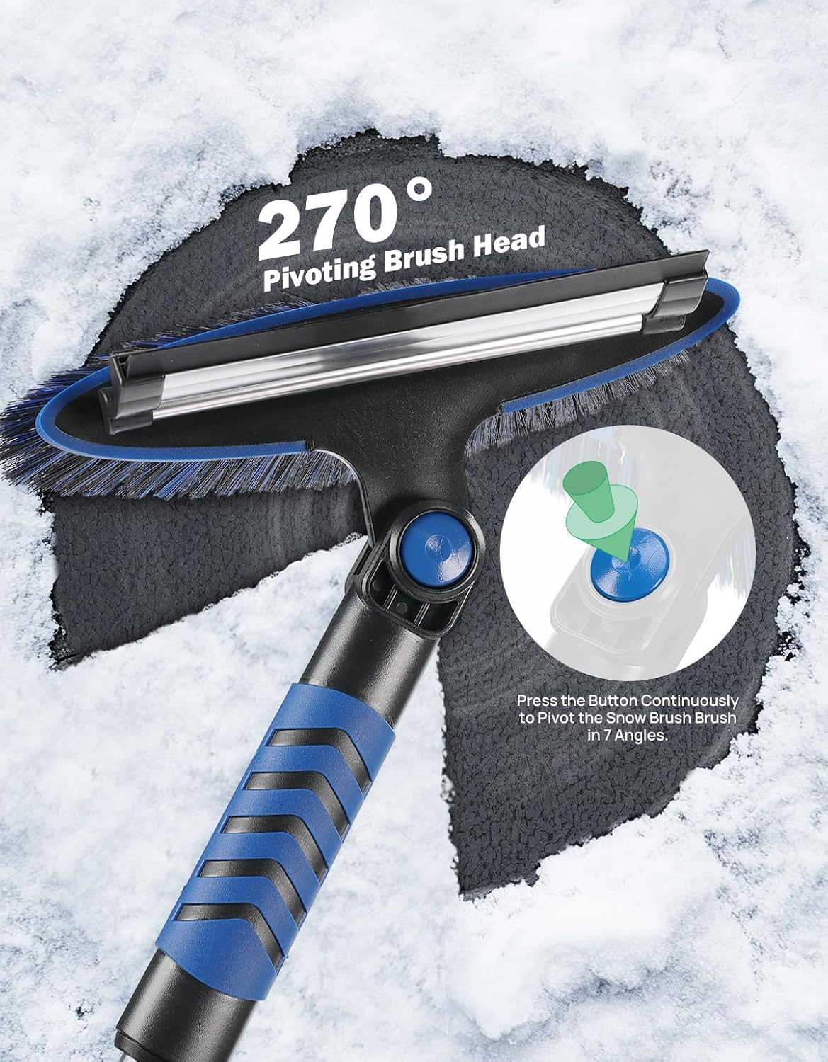 JOYTUTUS 41.5″ Extendable Snow Brush and Ice Scraper, 270°Pivoting Snow Scraper Brush for Car Windshield, Telescoping Ice Scraper, Foam Grip, Heavy Duty Snow Remover for Cars, Trucks, SUV (Blue)