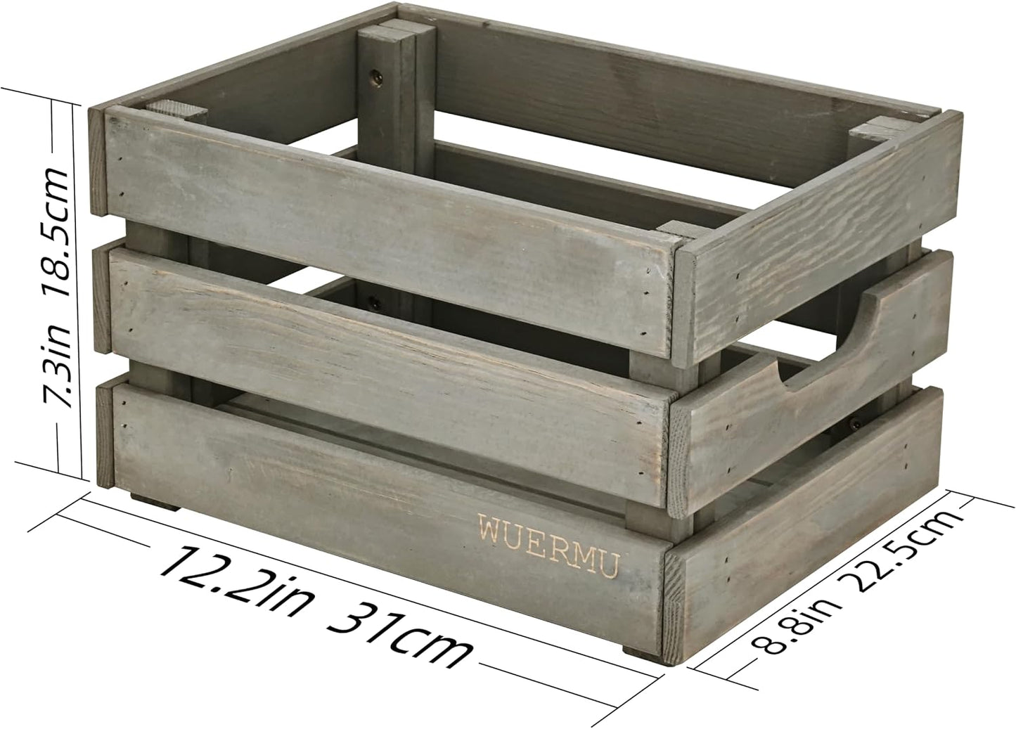 Gray Wooden Crates, Set of 4 Rustic Storage Boxes for Home Organization, Tool Box, Wine Carrier, and Camping Supplies, 12.2 Inches.
