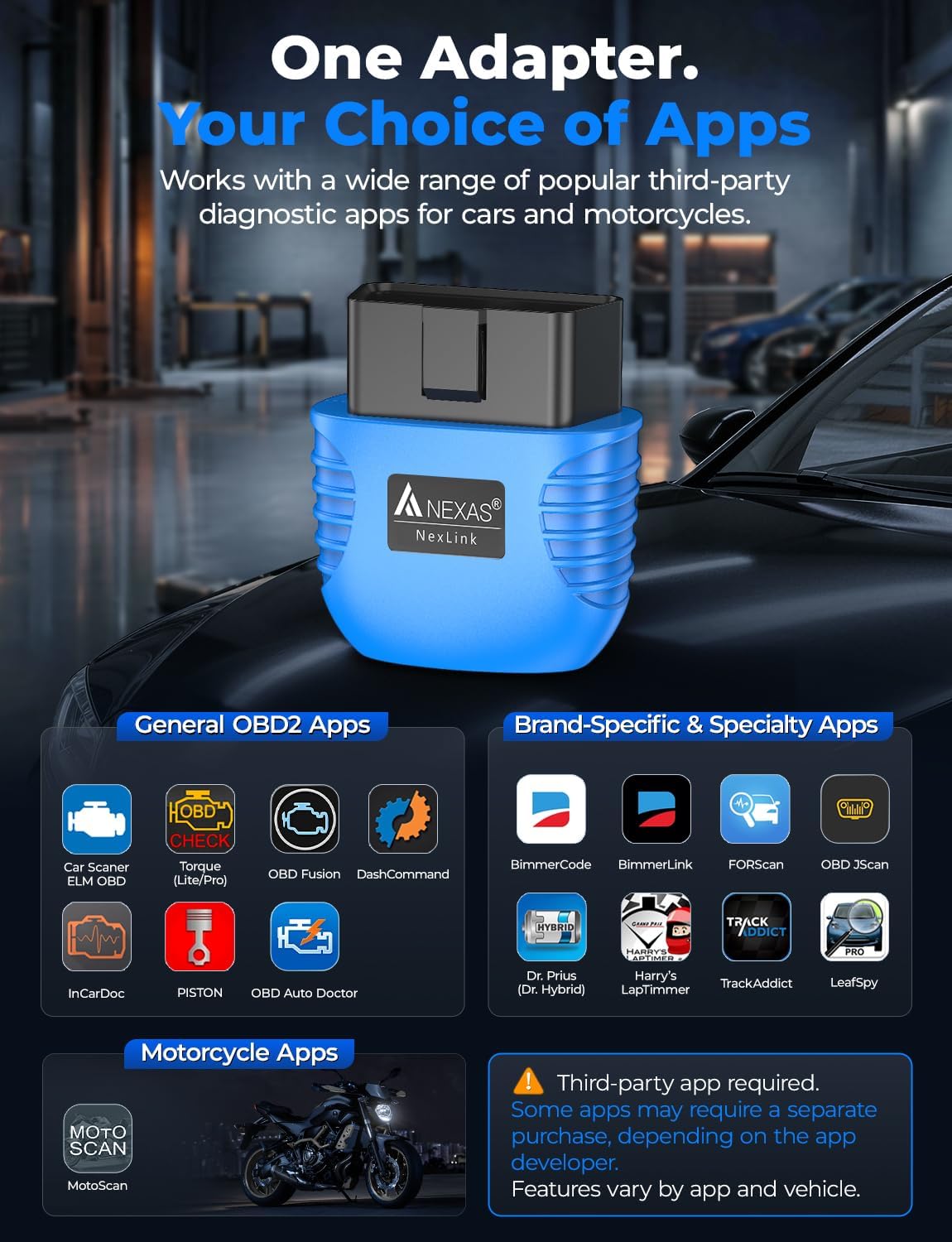 NEXAS NexLINK Bluetooth OBD2 Scanner with Live Data for All US Cars