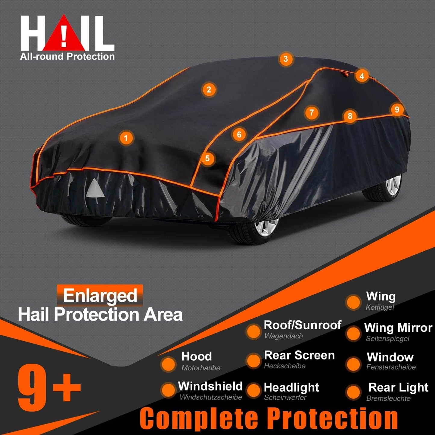Kayme Hail Protector Car Cover，Anti Hail Thickened Multi-Layered EVA Car Cover Waterproof All Weather with Wind Straps, Outdoor Hail Protection Cover, Fits Sedan/Coupe 186-193 Inch Vehicles