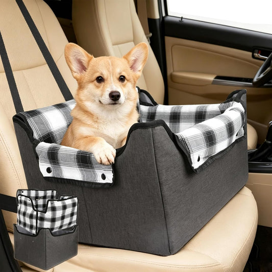 Dog Car Seats for Small Dogs,Foldable Pet Front Seat Dog Car Seat,Elevated Dogs Booster Truck Seat,Detachable and Washable Inner Lining,Reduces Anxiety & Road Trips,Up to 20lbs, Fits Front/Back Seats