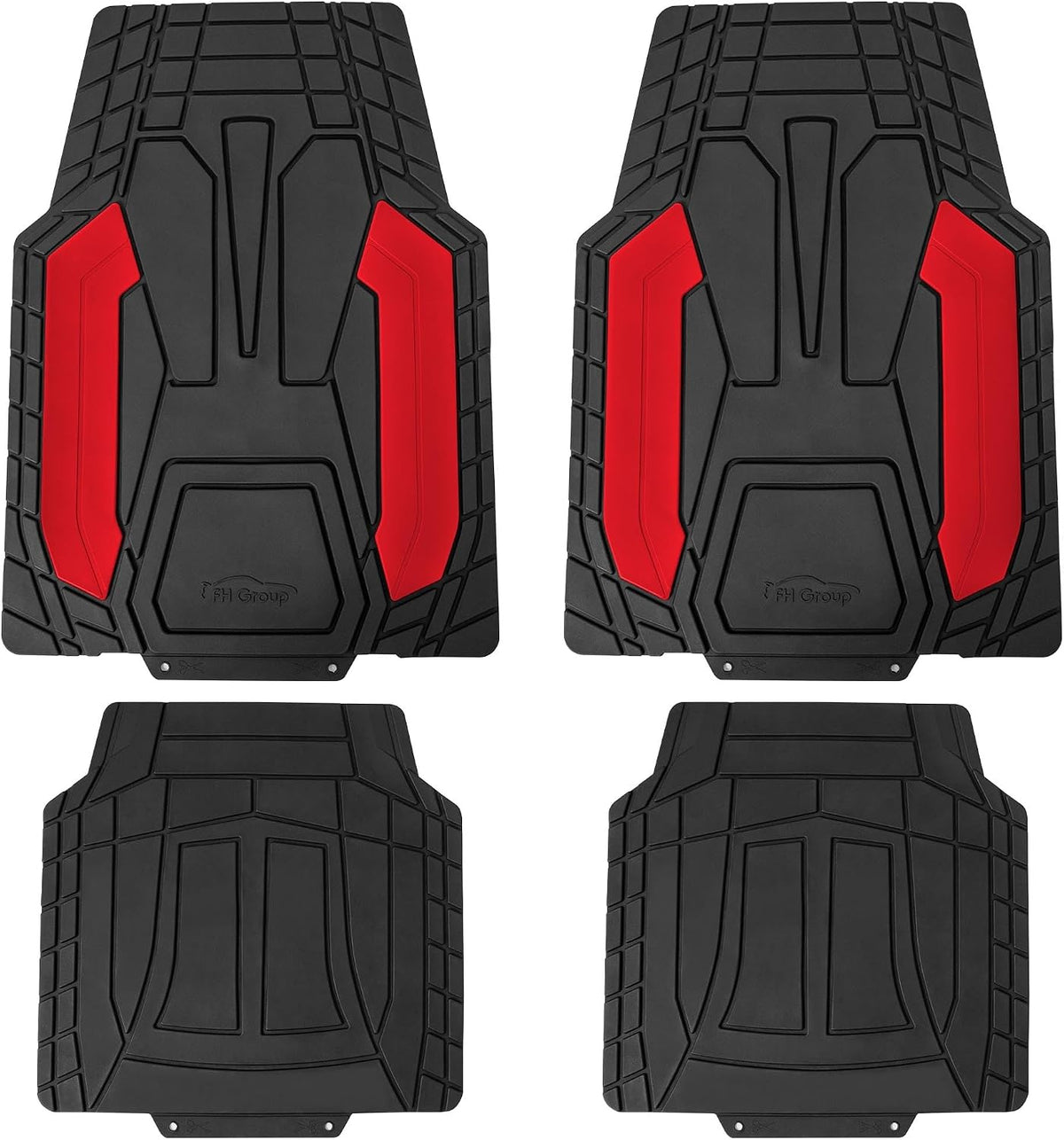FH Group Automotive Heavy-Duty Rubber Floor Mats, Universal Fit Full Set, Climaproof, Trimmable for Most Sedan, SUV, Truck Floor Mats Red