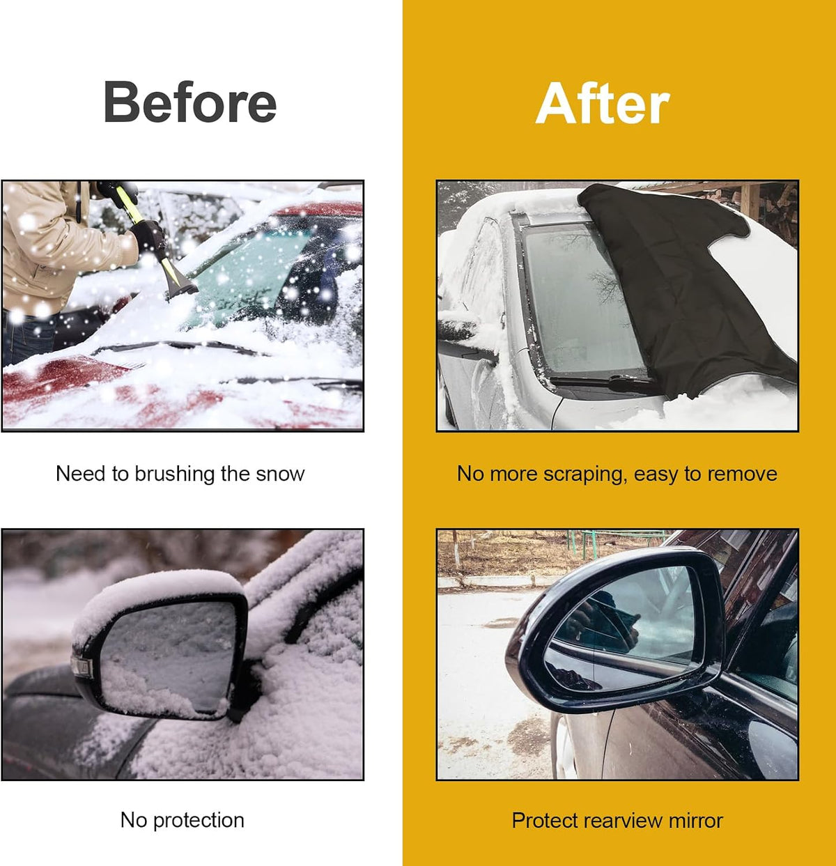 Car Windshield Cover for Ice and Snow,600D Frost Removal Wiper Protector, All Weather Waterproof Sunshade Snow Cover with Side Mirrors Cover Fits Most Cars Trucks SUVs, XL (74 x 43 Inches)
