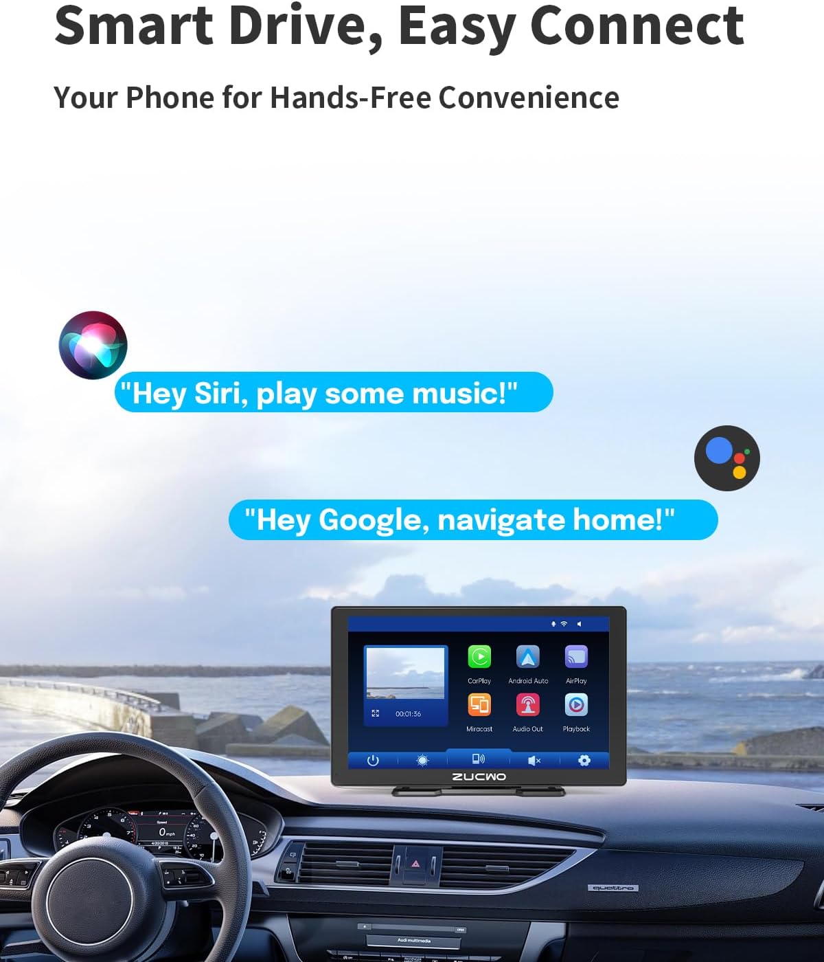 9 Inch Wireless CarPlay Screen for Car, CarPlay & Android Auto Touch Screen Car with Backup Camera, Bluetooth, Navigation, Mirror Link Voice Control