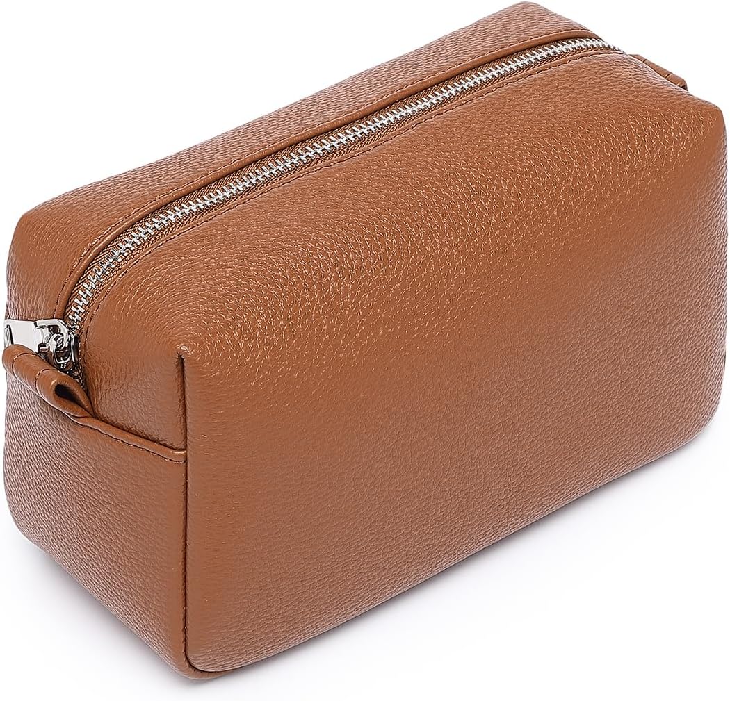Travel Makeup Bag, Ring Clasp Wristlet Organizer (Saddle Brown)