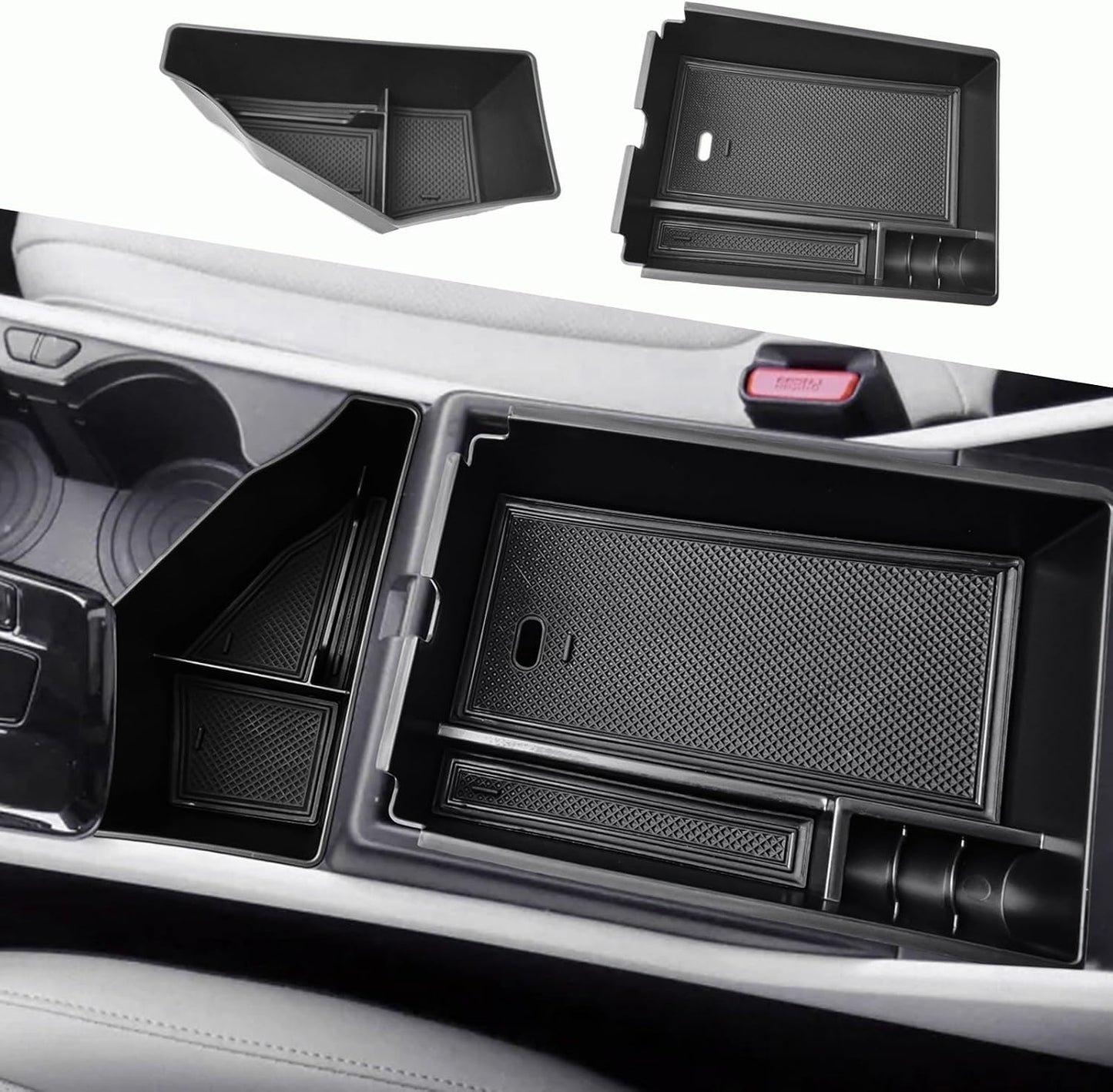 HGWEI 2 Pack Center Console Organizer Compatible with 2023-2026 Kia Sportage Hybrid/Plug-in Hybrid Middle Armrest Storage Box Insert Tray Accessories (Edition with Electronic Transmission ONLY), Black