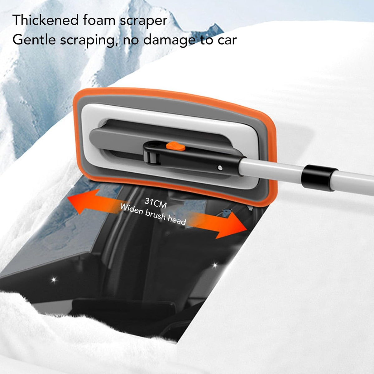 Car Snow Scrapers,Aluminium Alloy Ergonomic Handle Efficient Snow Removal Snow Broom Ice Scraper for Car Windshield (Orange)