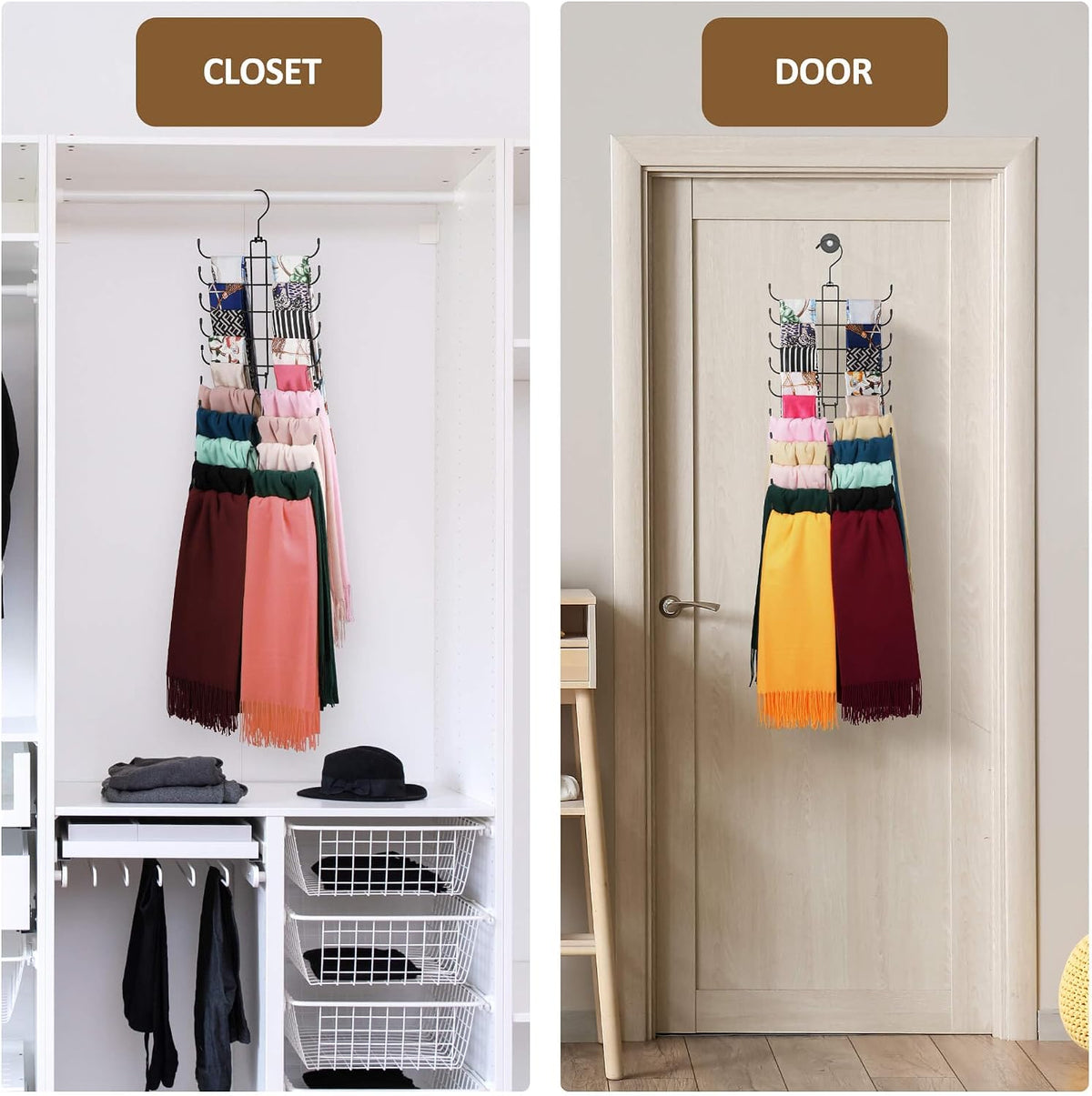ZEDODIER 2 Pack Scarf Hanger, Scarf Organizer for Closet, Holds 40 Scarves