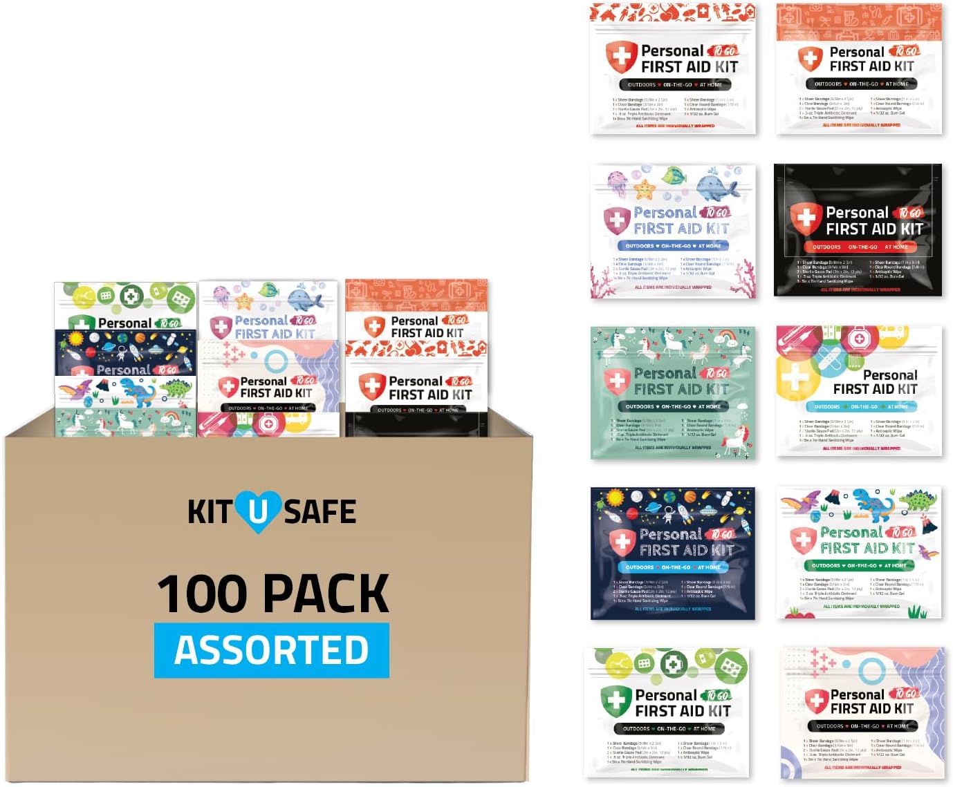 Bulk Mini First Aid Kits - Individual Grab-and-Go Pouches in Assorted Colors - Travel Size First Aid Supplies for Businesses, Schools, Clinics, Relief Efforts & Employee Wellness (100, 1, Count)