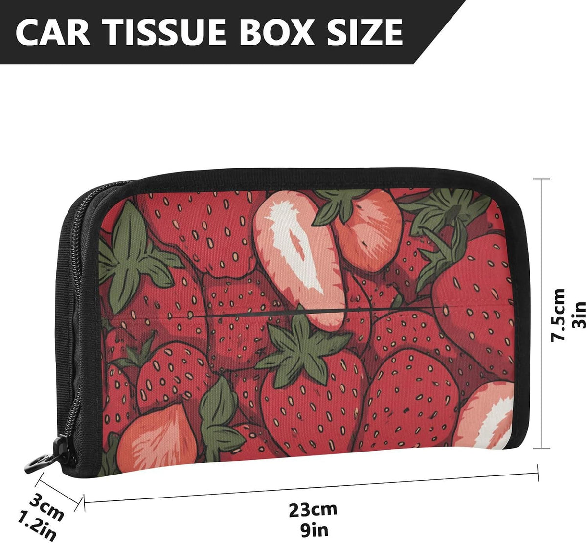 Car Tissue Holder Car Napkin Holder Car Tissue Box Dispenser Storage Case Sun Visor Mask Holder with Adjustable Straps Reusable Refillable Cartoon Red Strawberry