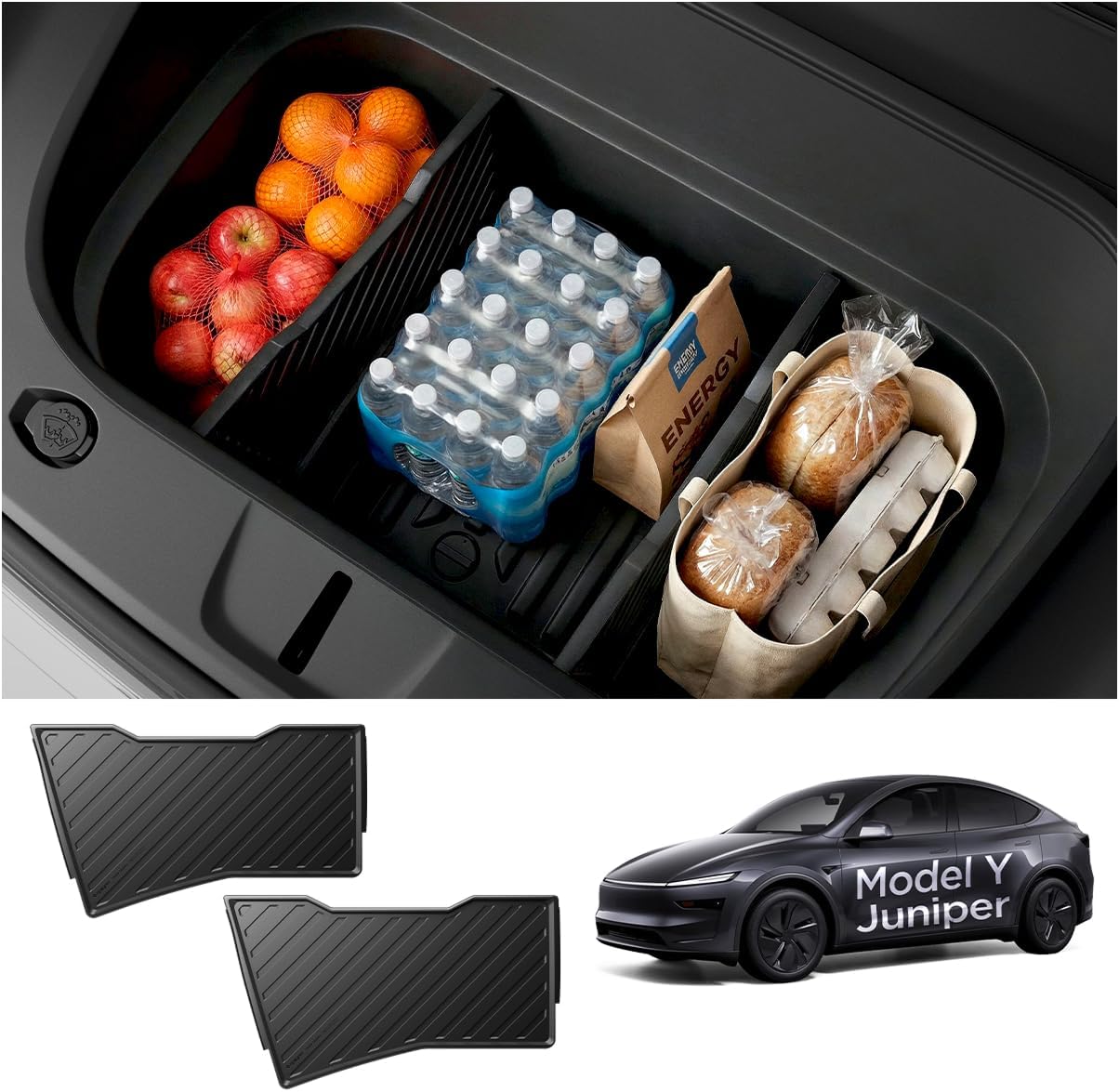 Spigen Front Trunk Divider for Tesla Model Y Juniper & Model Y L (Premium/Performance 2026/2025) - Storage Organization, Silicone Padded, Reduces Rattle Noise, Frunk Organizer Partition Set - 2 Pack