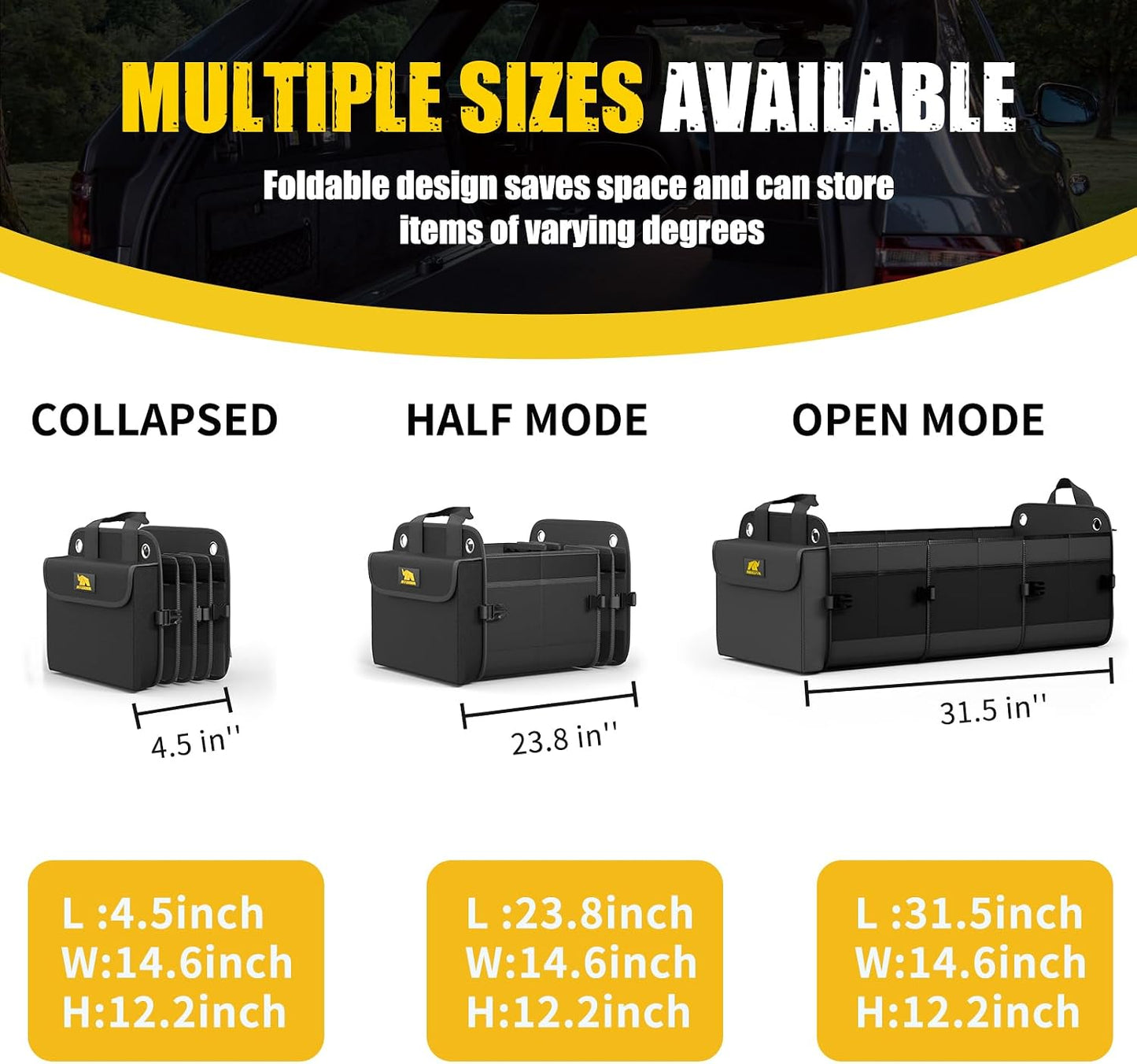 MIKKUPPA Car Trunk Organizer with Cooler, 100L, Premium Material, Black | Collapsible Heavy Duty Large Car Organizer, Sturdy Trunk Storage for SUV with Adjustable Straps and Non Slip Bottom