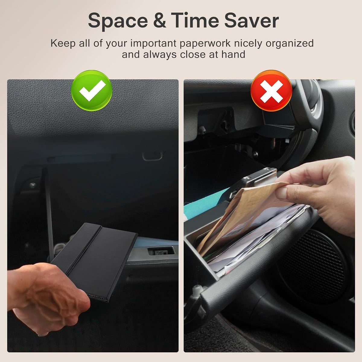 CoBak Leather Car Registration and Insurance Holder with Magnetic Compartment - Vehicle Glove Box Organizer for Driver License, Cards, Emergency Cash - Auto Truck Accessories Case, Carbon Fiber Black