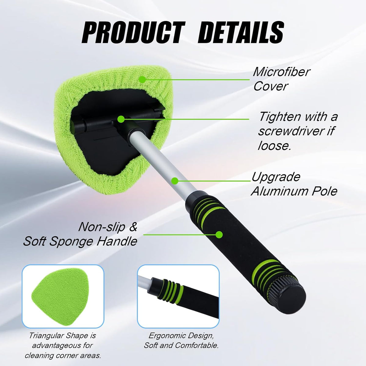 7 PCS Windshield Cleaning Tool, 19" Windshield Cleaner Kit with Extendable Handle, Microfiber Towel Pads, Brush, Empty Spray Bottle for Auto Glass Interior (Green)