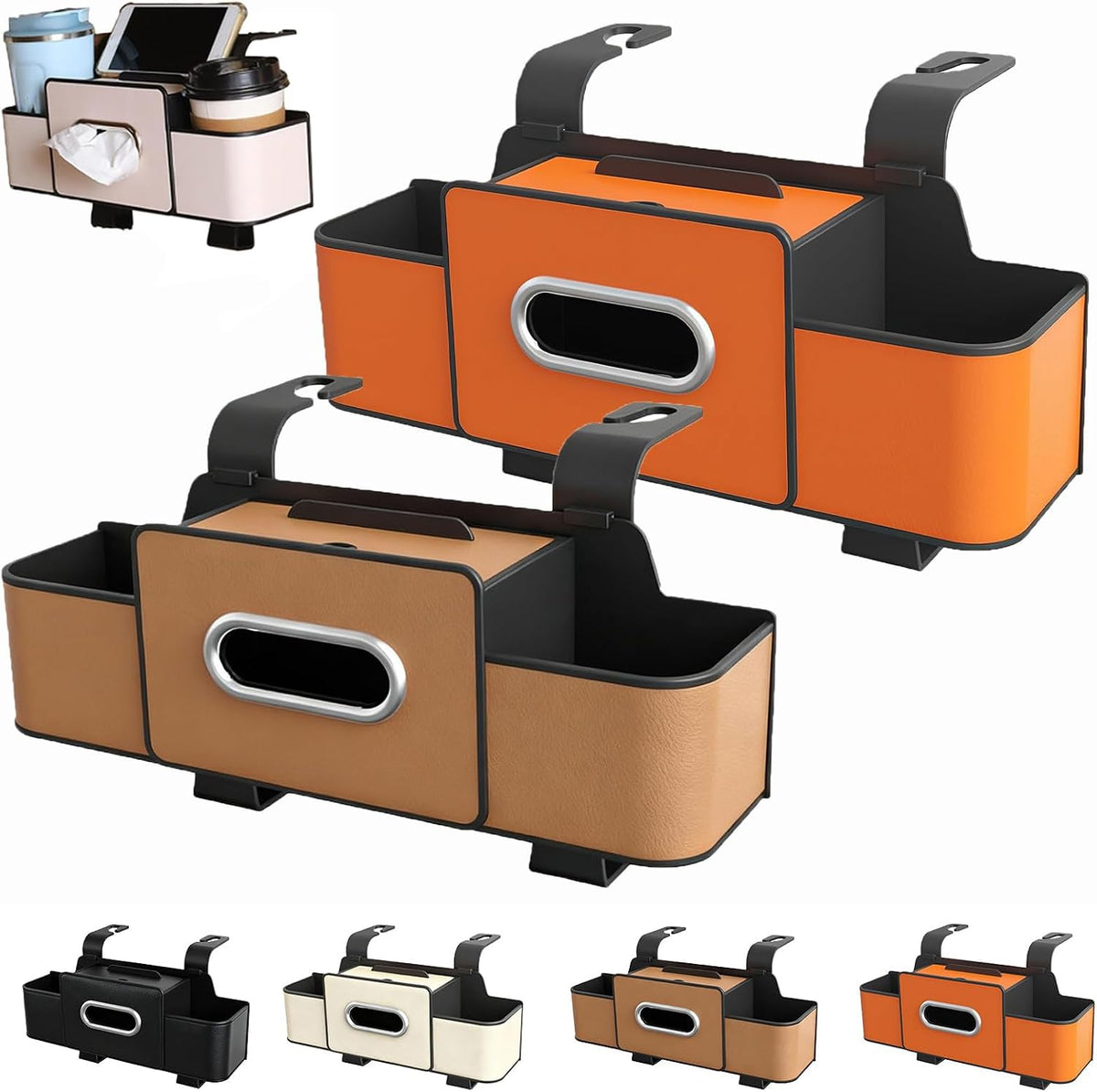 Car Organizer, Backseat Organizers Hanging Storage, Car Organizers and Storage Box, Multifunctional Car Organizer Box with Tissue & Cup Holders
