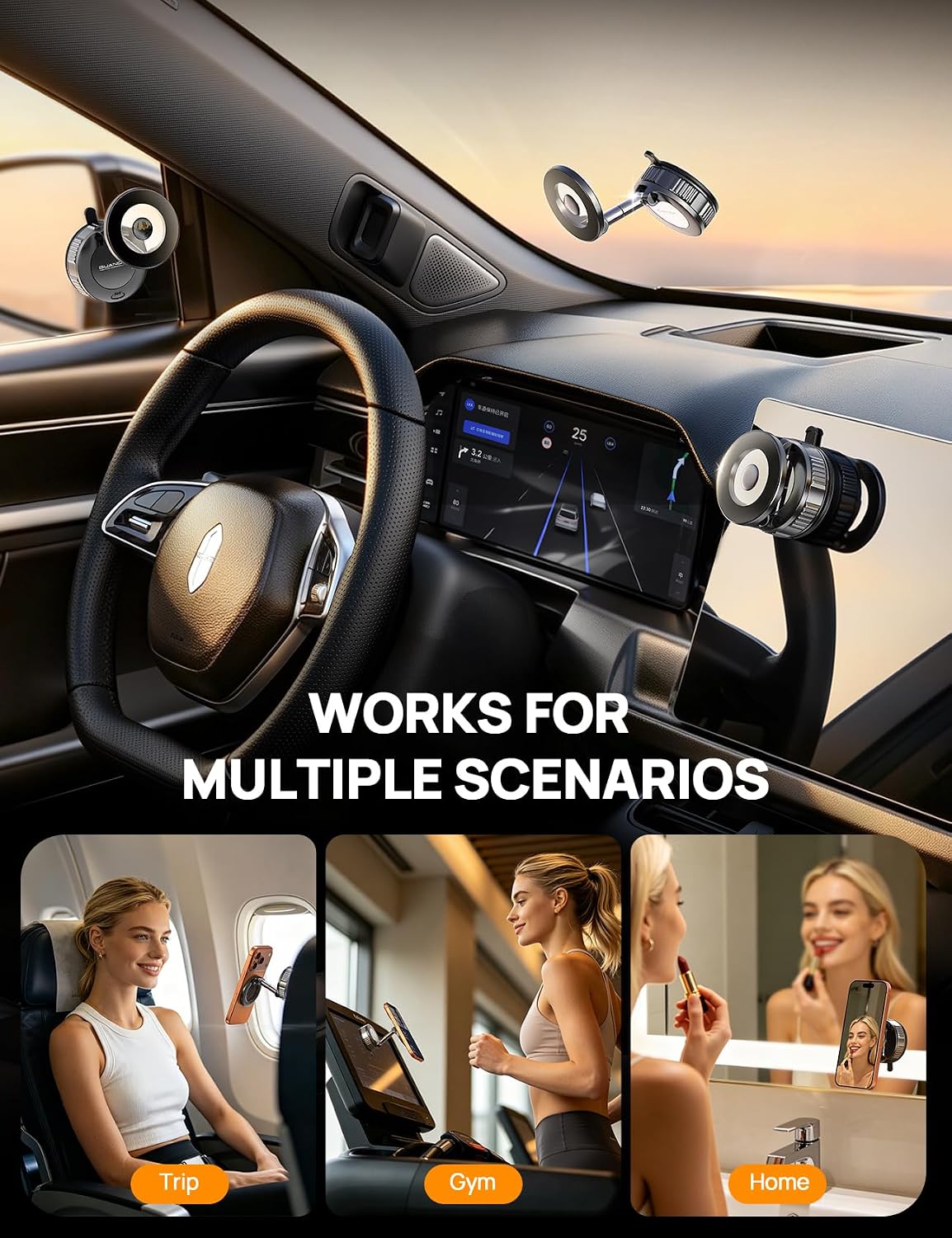 Upgraded Windshield/Screen Car Phone Holder for MagSafe with Vacuum Suction