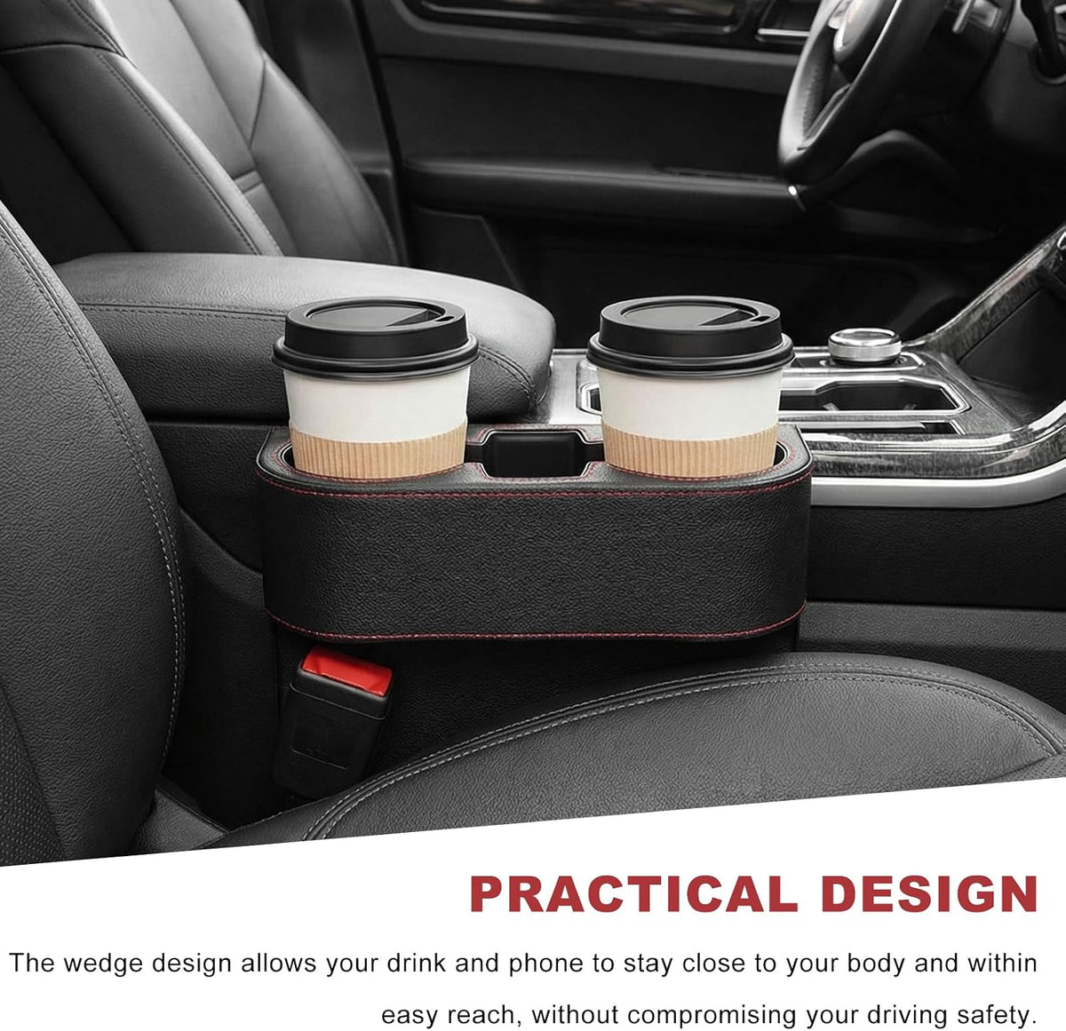 Car Seat Organizer Cup Drink Holder, Multifunctional Auto Console Side Organizer with 2 Cup Holders, Front Seat Gap Filler Interior Drink Holder Storage Box for Most Vehicles (Black)