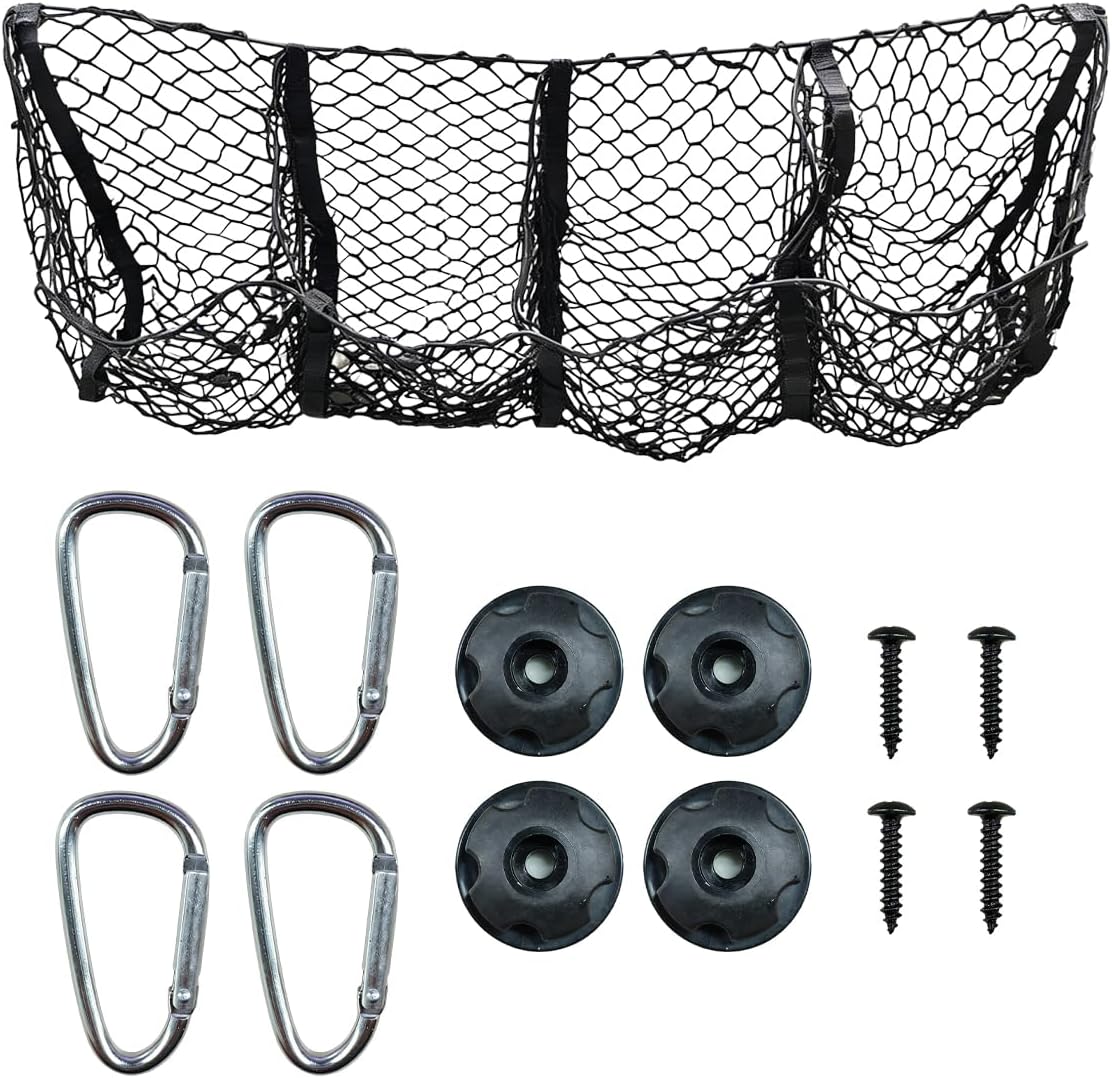 4 Pocket Truck Bed Cargo Net, Adjustable Elastic Mesh Storage Net with 4 Metal Carabiners, Universal Heavy Duty Car Grocery Holder Organizer Accessories for Pickup, SUV (Black)