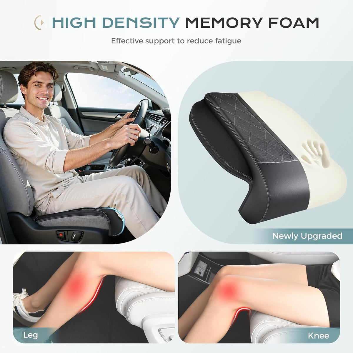 Coverado Car Seat Extender Leg Support Cushion, Leg Rest Cushion for Driver Seat, Universal Car Seat Leg Support, Leather Car Seat Cushion, Waterproof Leg Extension Pad for Long Driving (Update,Black)