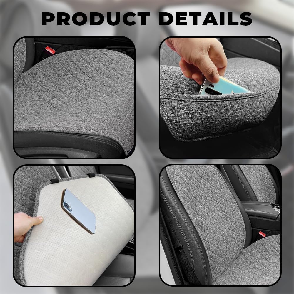 Partsable 2PCS Linen Car Seat Covers Front Seats,Breathable Cloth Fabric Car Seat Protector - Universal Cloth Seat Covers Fit for Cars, Vans, SUVs, Trucks and for All Seasons - Gray