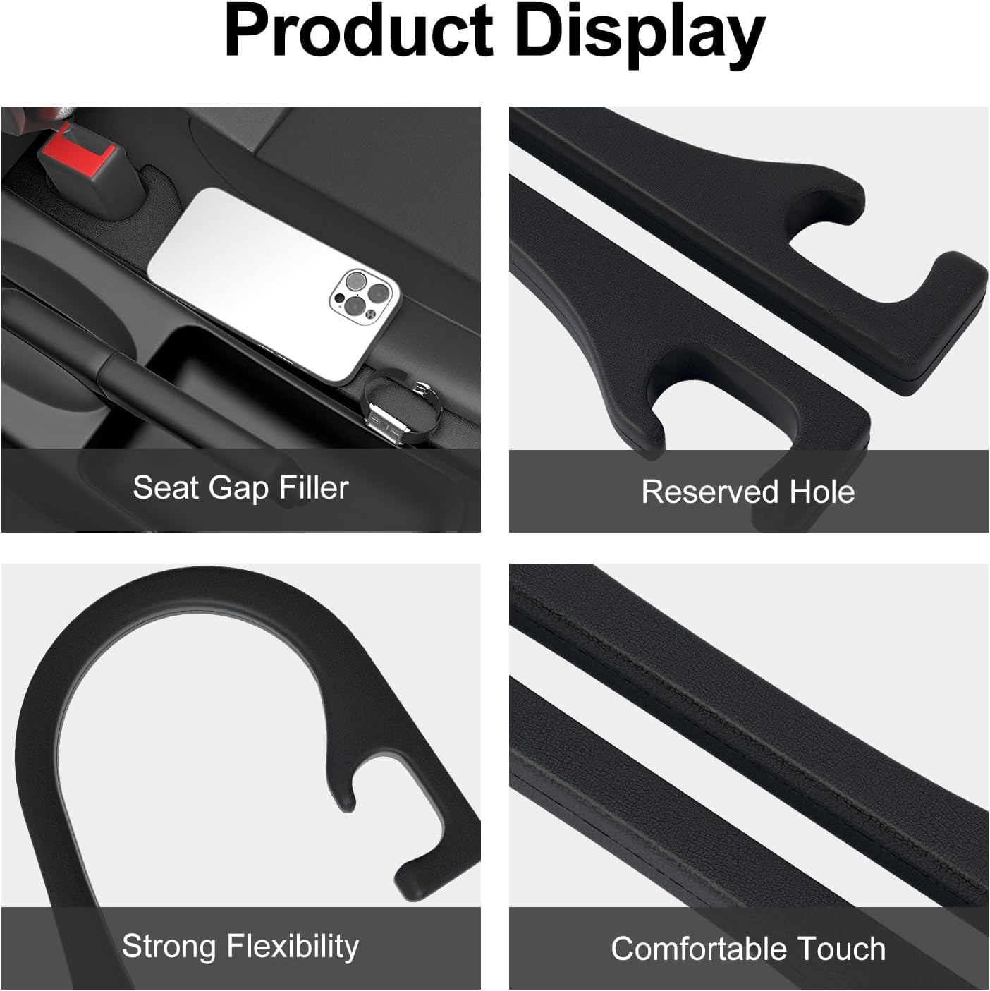 JAGASOL Car Seat Gap Filler, Universal Fits Car SUV Truck PU Leather Crevice Blocker, Between Seat and Center Console, Stops Cellphone Wallet Keys Coins from Dropping, 2 Pack Black