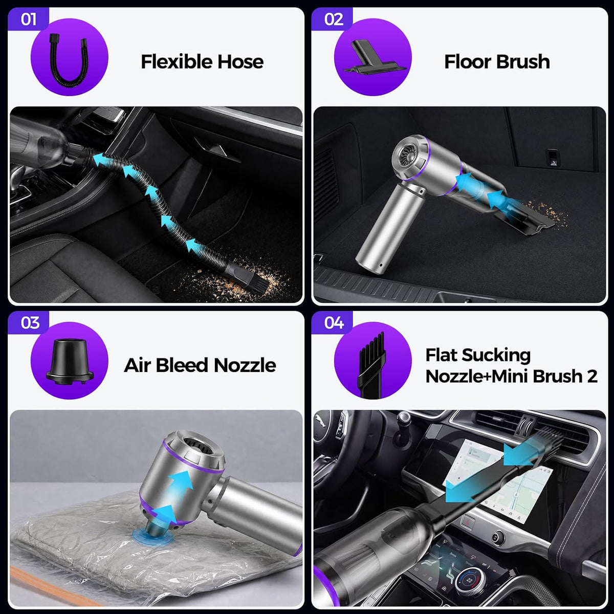 Mini Car Vacuum Cleaner Portable Cordless, 21000PA High Power Small Vacuum Cleaner Handheld Vacuum, Compressed Air Duster & Air Blower & Aspiradora para Carro for Car, Home, Office, Pet
