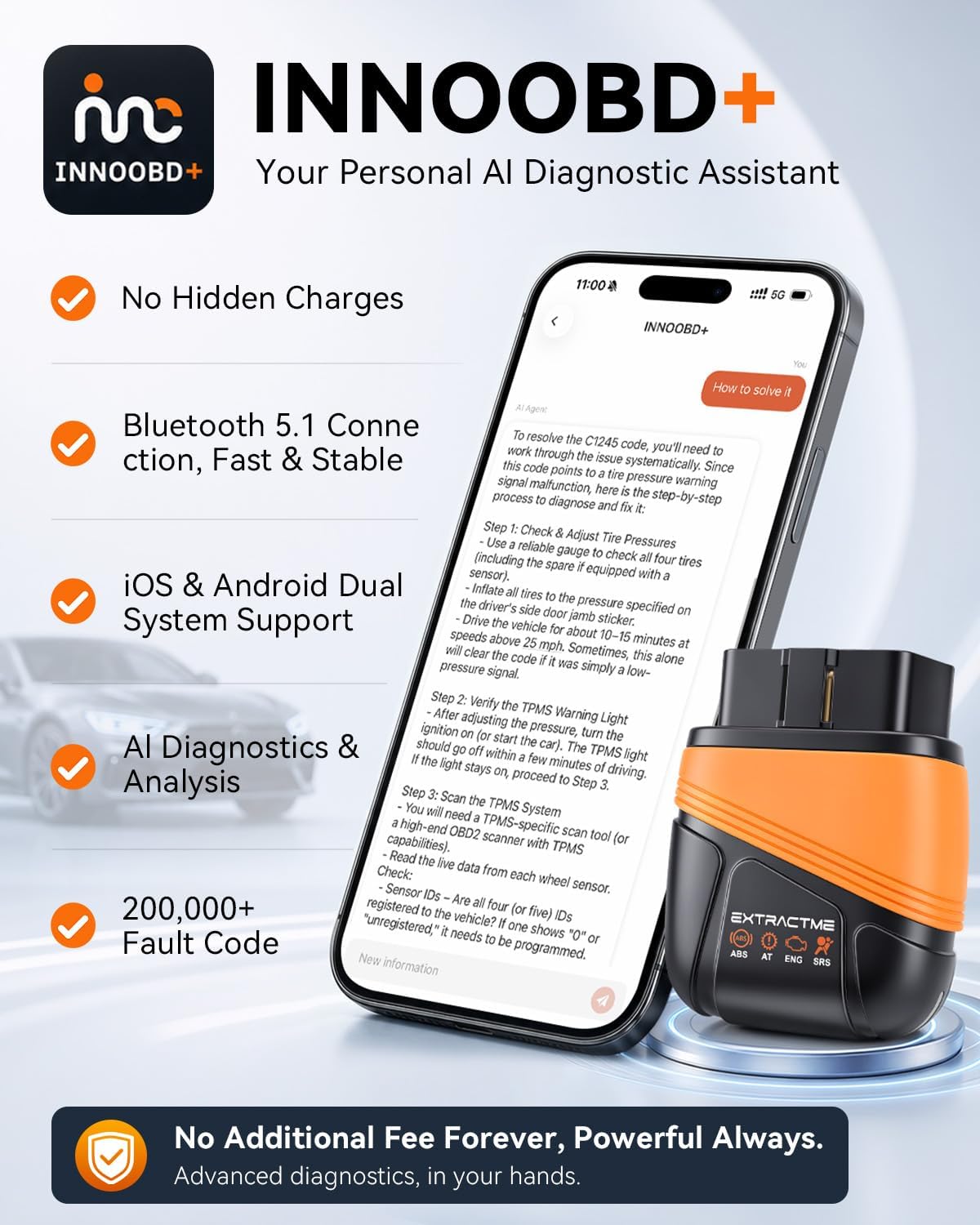 EXTRACTME OBD2 Scanner Bluetooth with AI Assistant & No Subscription App