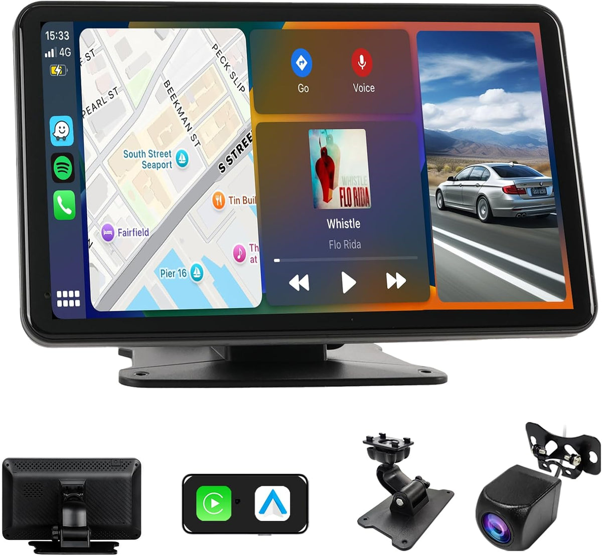Haudio Portable Wireless Carplay Car Stereo, 7 inch HD Touchscreen for All Vehicles,with Apple CarPlay & Android Auto with Backup Camera/Mirror Link/Voice Control/Bluetooth/GPS/AUX/FM Satellite Radio