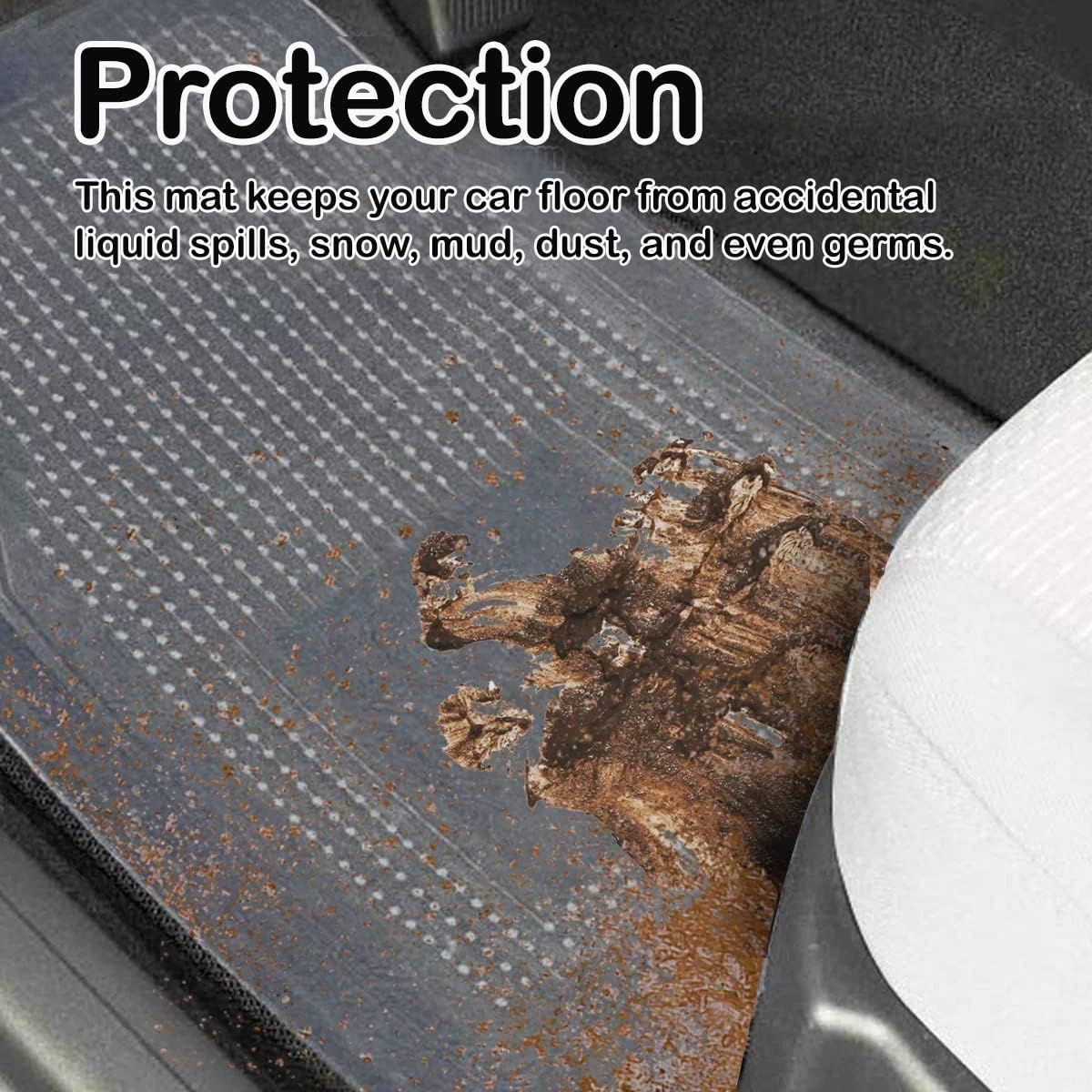 Vaygway All Weather Floor Mats-Universal 4 Piece Car Interior- Rubber Clear Car Plastic Rug-Blue-Tinged Weather Protection Mats