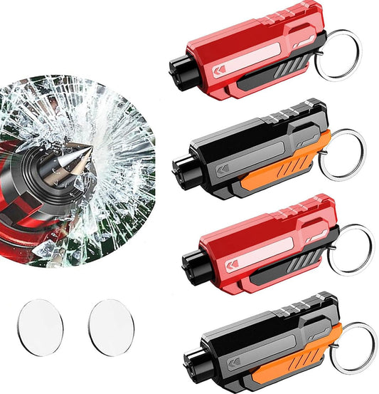 4Pack Upgrade Car Window Breaker Seatbelt Cutter Keychain, Portable Car Emergency Escape Tool, Safe HammerGlass Breaker Under Water (Red+Red+Orange+Orange)