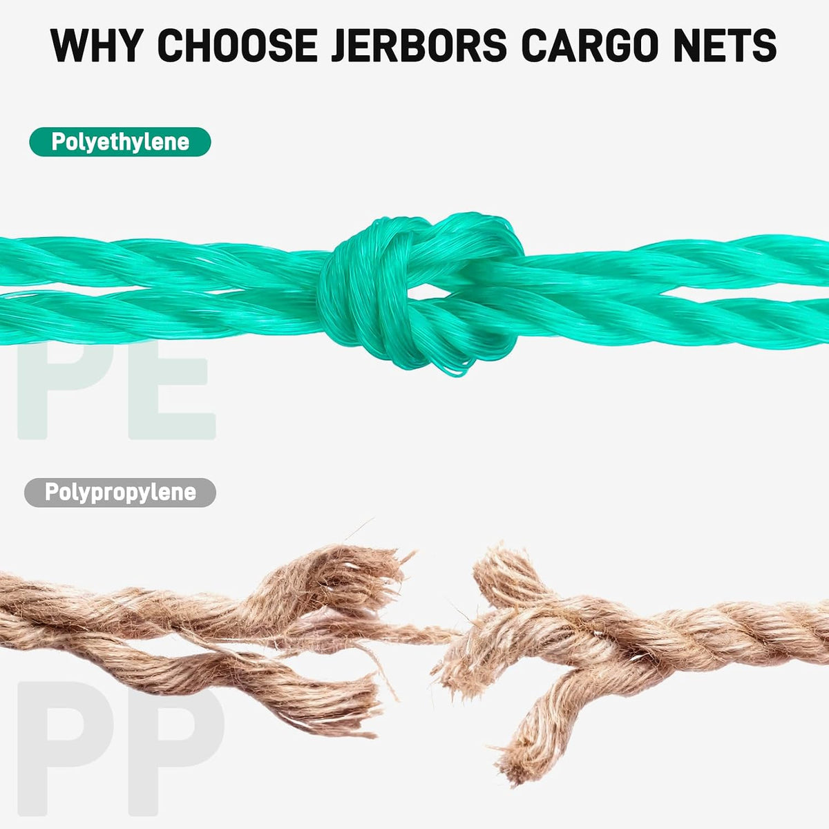 JERBOR Heavy Duty 12ft x 8ft Large PE Cargo Net for Trailer Truck UTV ATV