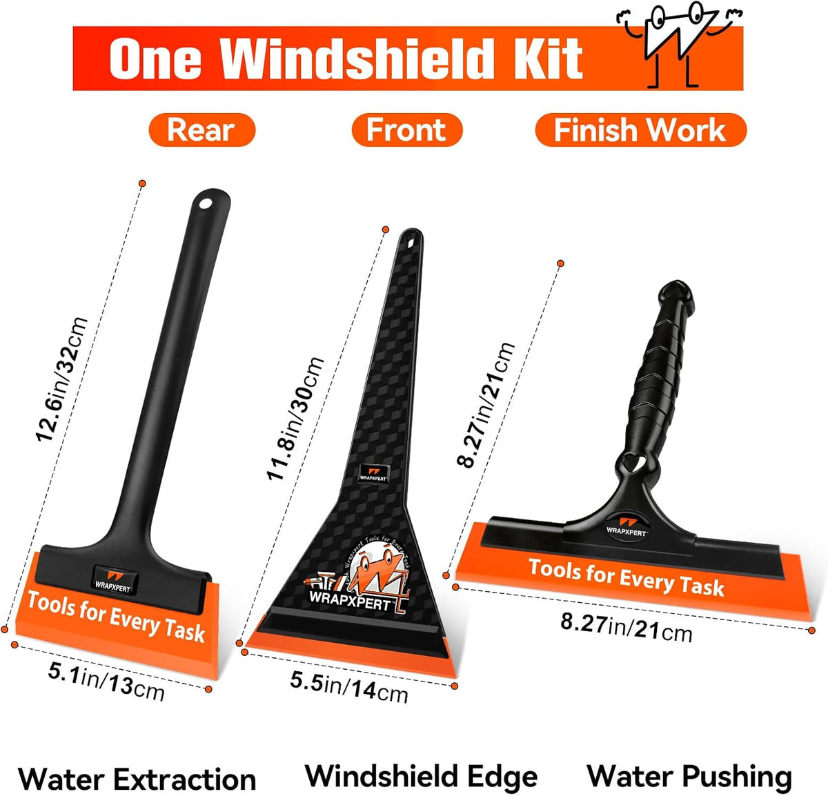 WRAPXPERT Window Tint Tools Kit, 3 Pack Window Tint Squeegee for Windshield Auto Tinting, Professional Long Handle Tinting Squeegee for Front Windows, Rear Glass, Side Doors for Car, SUV Van Glass