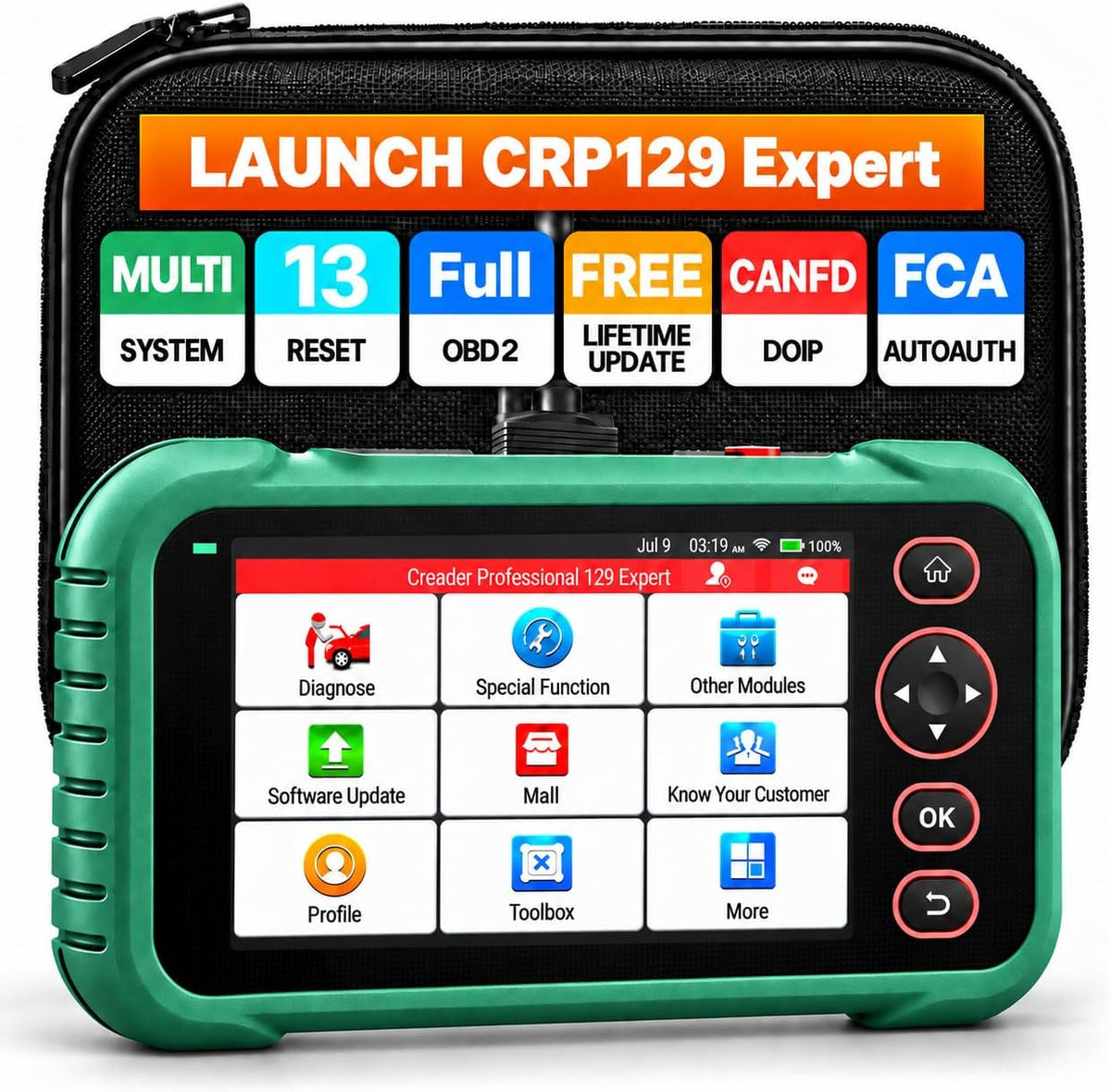 LAUNCH CRP129 Expert OBD2 Scanner, 13 Reset Services Diagnostic Scan Tool,ABS SRS Transmission Engine Code Reader, CAN FD & DoIP, FCA AutoAuth, Auto VIN, 64GB, Lifetime Free Update