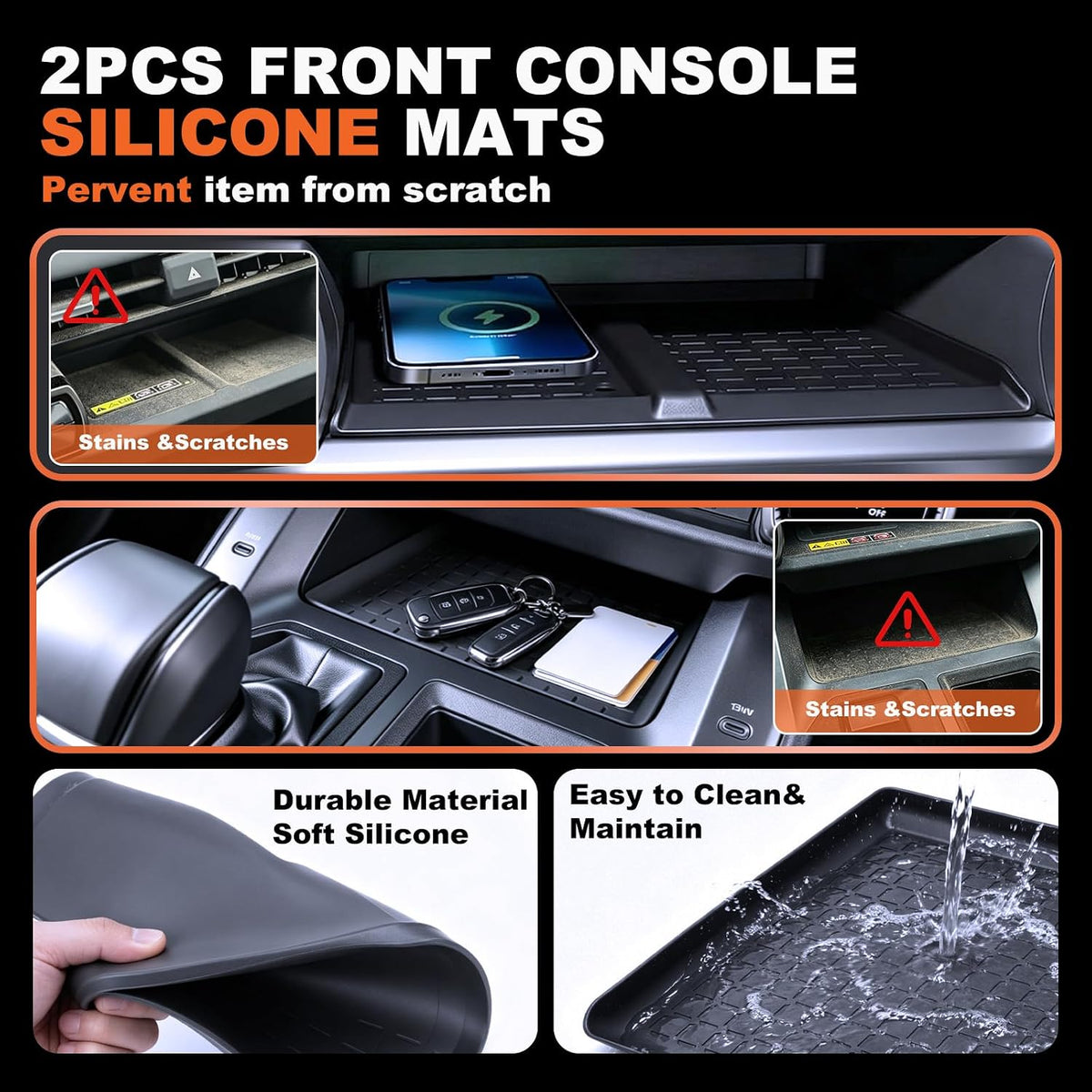4PCS Center Console Organizer Tray Compatible with 2026 Toyota RAV4 Armrest Bottom Tray Center Console Silicone Pad 6th Gen RAV4 Hybrid&PHEV Interior Accessories