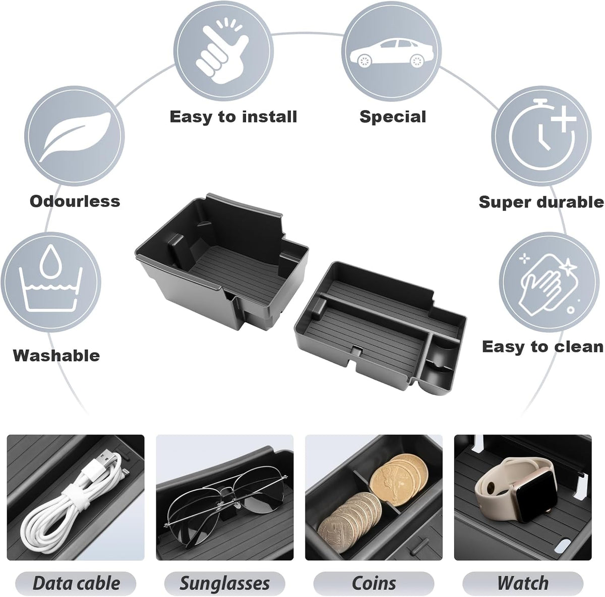 SKTU 2Pack for 2026 Jeep Cherokee Center Console Organizer 2026+ Cherokee (Base/Laredo/Limited/Overland) Double Layers Console Tray Jeep Cherokee 2026 Accessories Tray with Sunglasses and Coin Holder