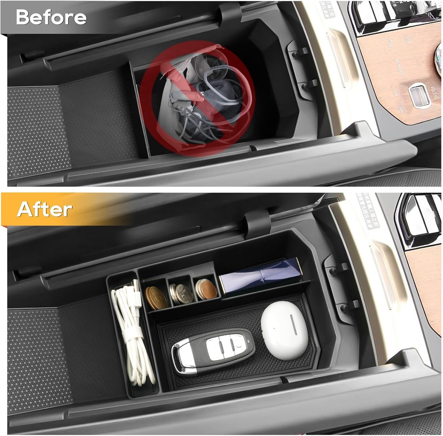 For 2026 iX Center Console Organizer - 2022 2023 2024 2025 2026 BMW iX xDrive45 xDrive60 M70 Armrest Storage Box 2025 iX i20 Console Organizer Insert Tray 2022-2025 2026 BMW iX Accessories Durable ABS
