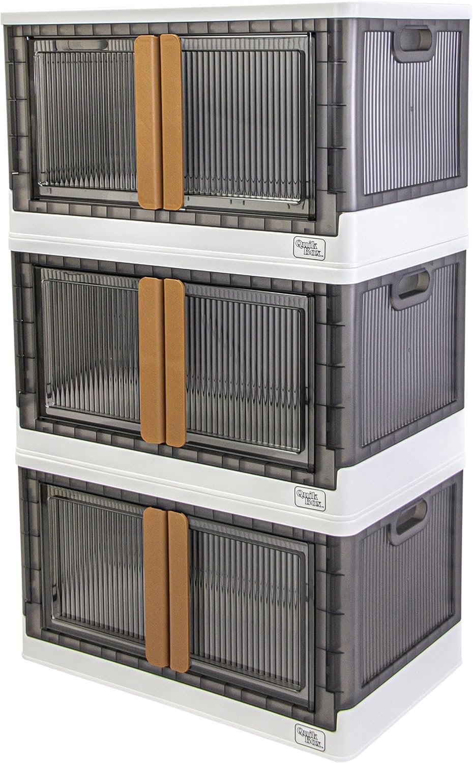 FELICON 19 Gallon 3 Pack Folding Stackable Storage Bins with Lids-Black | Doors,Wheels,Collapsible Organizer Foldable Container,Wardrobe Closet for Bedroom Living Room Neat,Dorm,Organized Homes