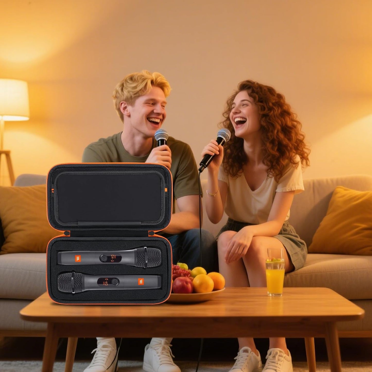 BOVKE Microphone Case Compatible with JBL Wireless Two Microphone System, Carrying Case for JBL 2X Digital PartyBox Wireless Mic for Singing or Karaoke, Extra Space for Receiver, Batteries, Black
