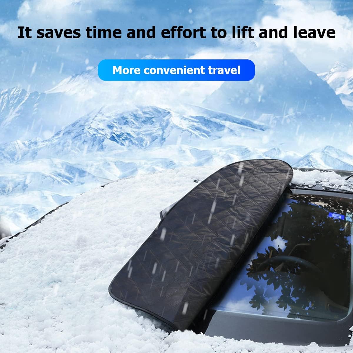 8sanlione Car Windshield Snow Cover with Side Mirror Cover, 4 Layers Winter Frost Protection for Any Weather, Windscreen Covers with Magnetic Edges, Front Window Automotive Covers for Car SUV Trucks